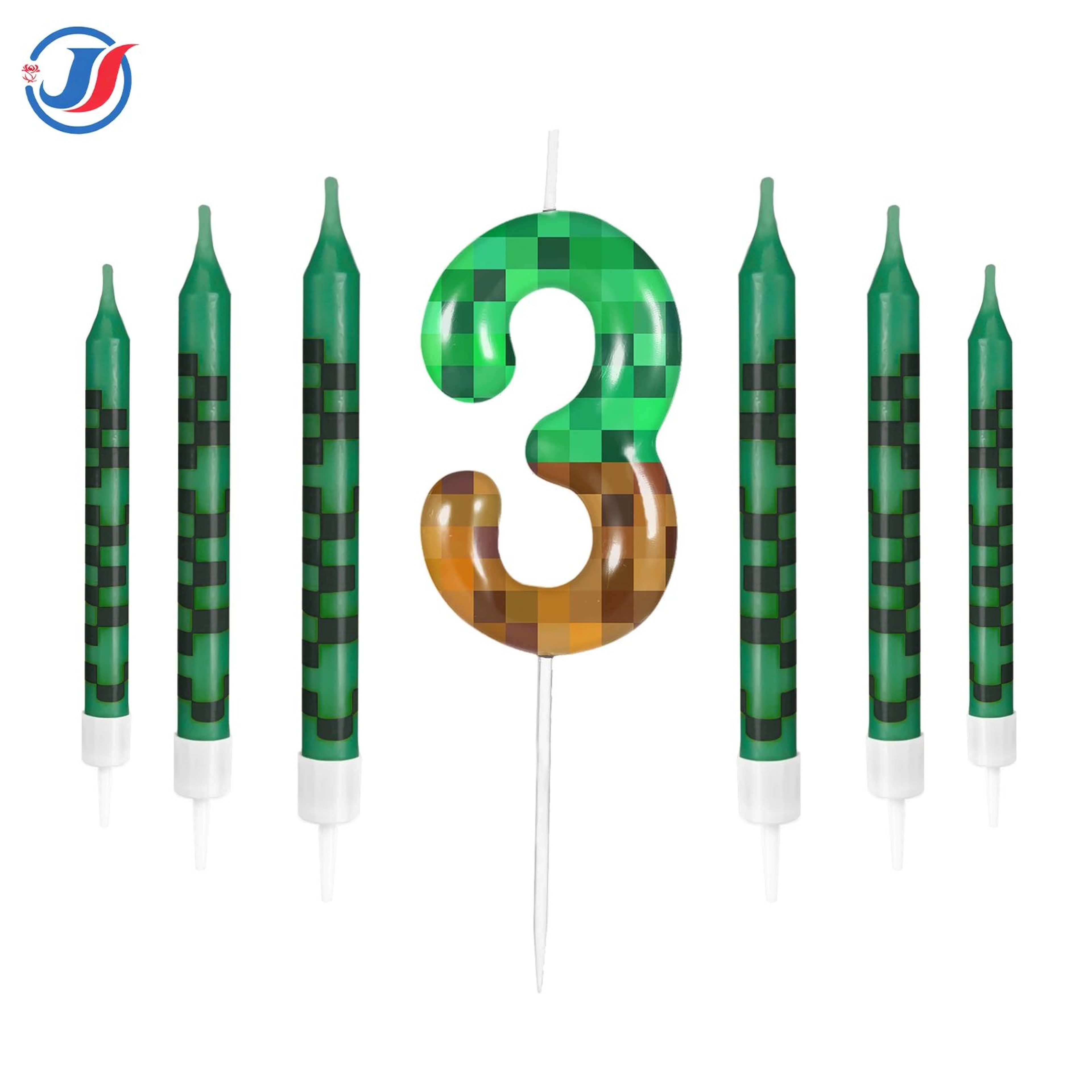 7 Piece Retro Pixel Birthday Cake Candle Topper Set 9