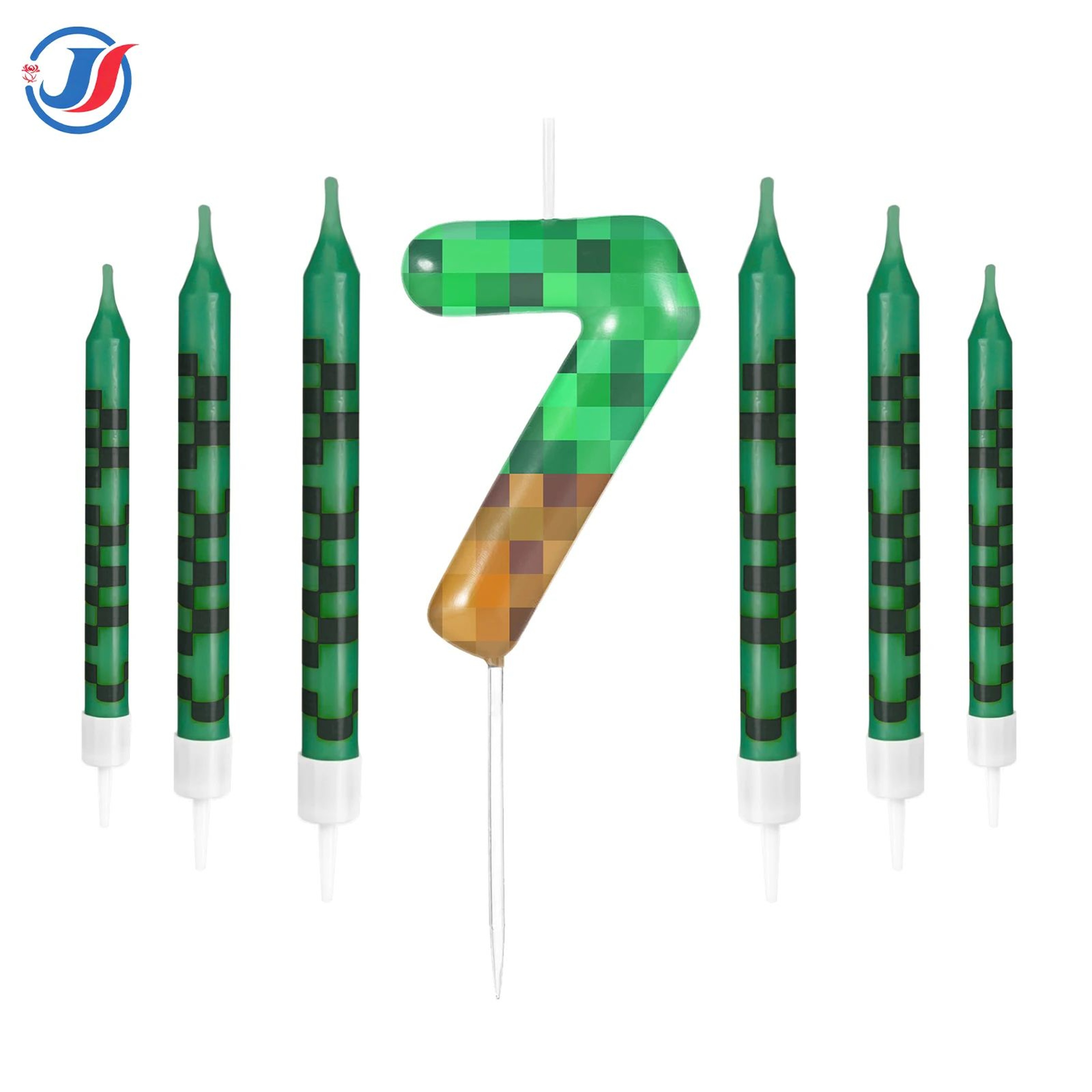 7 Piece Retro Pixel Birthday Cake Candle Topper Set 13