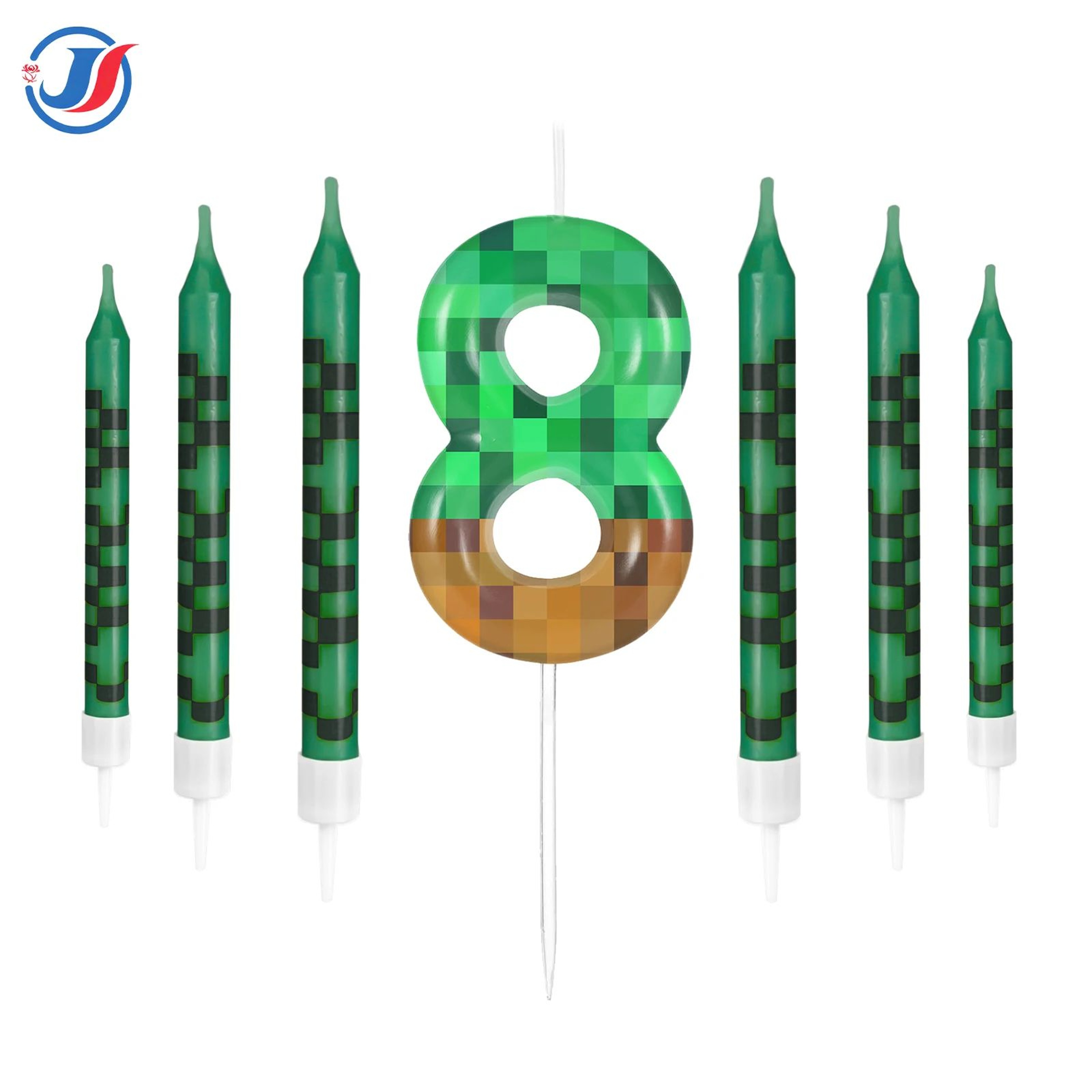 7 Piece Retro Pixel Birthday Cake Candle Topper Set 14
