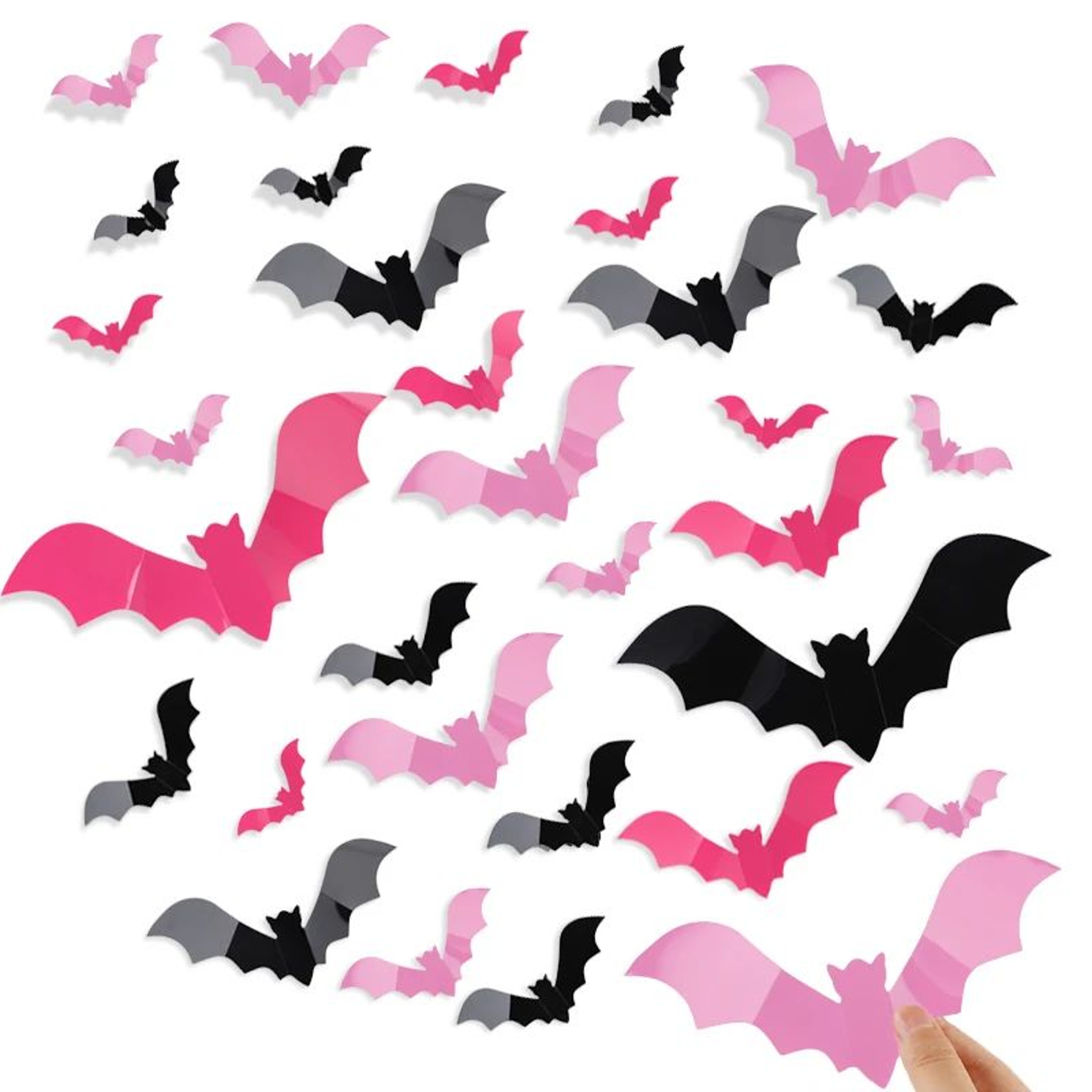3D Pink Halloween Bat Window And Wall Sticker Set 1
