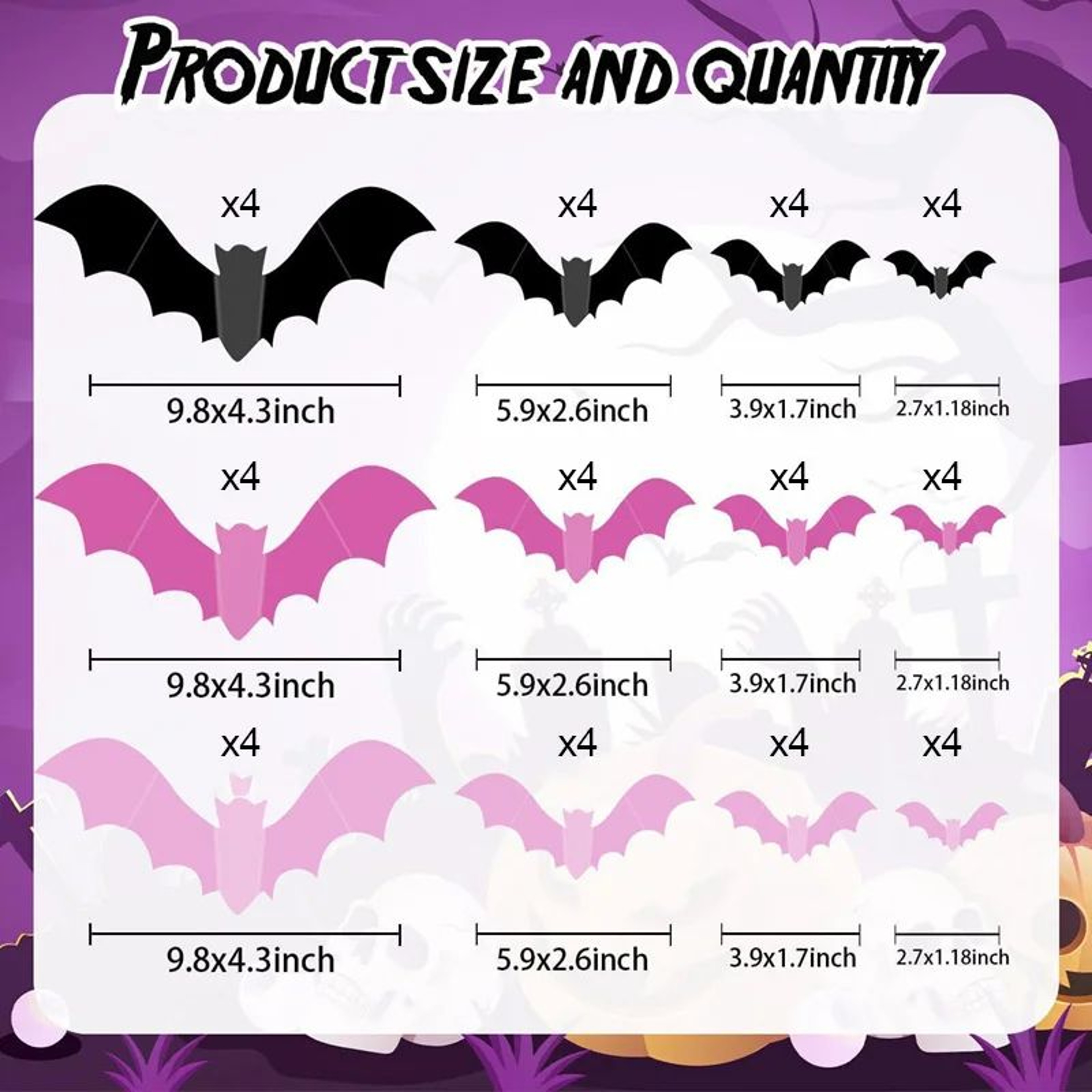 3D Pink Halloween Bat Window And Wall Sticker Set 7