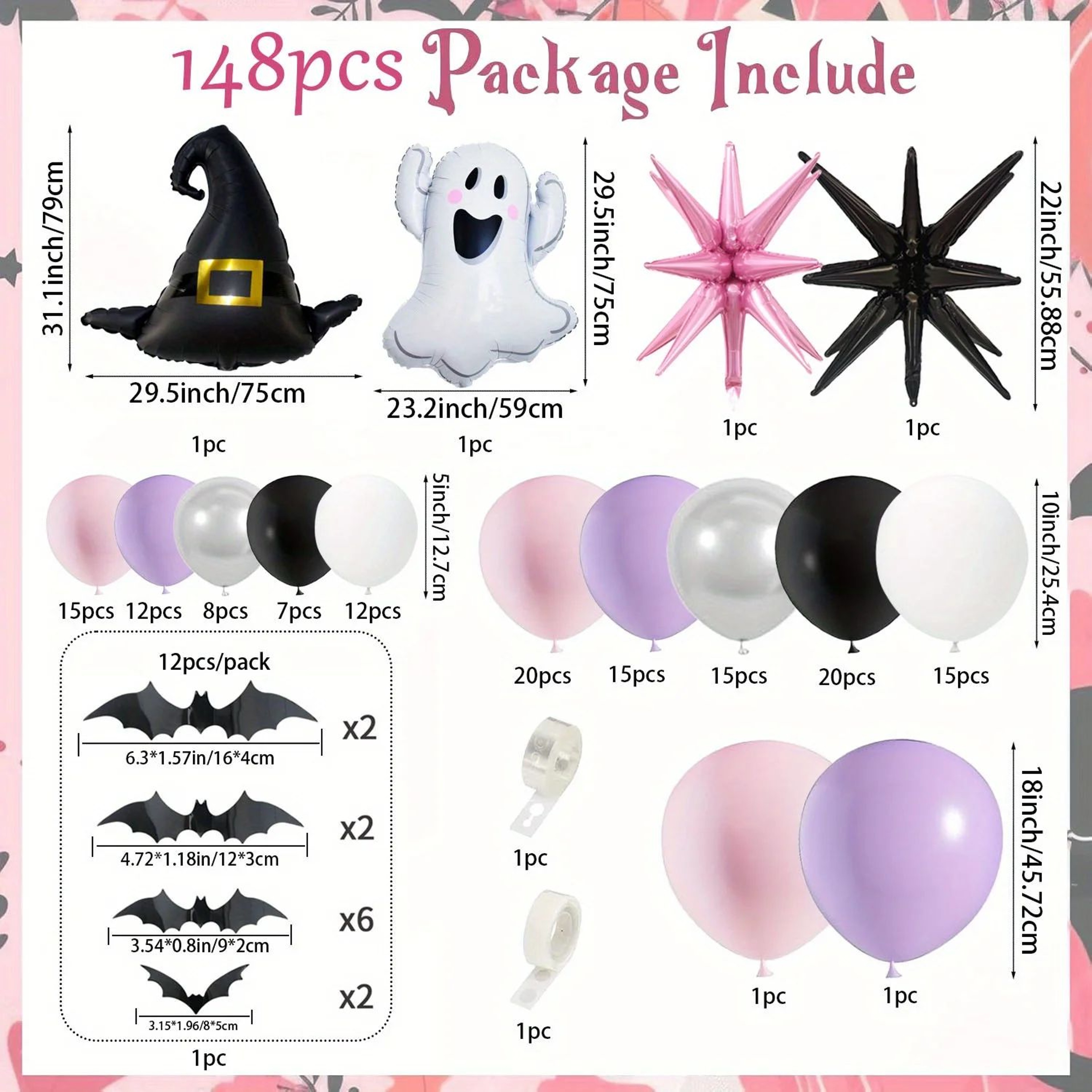 148 Piece Pink And Purple Halloween Balloon Decoration Set 1