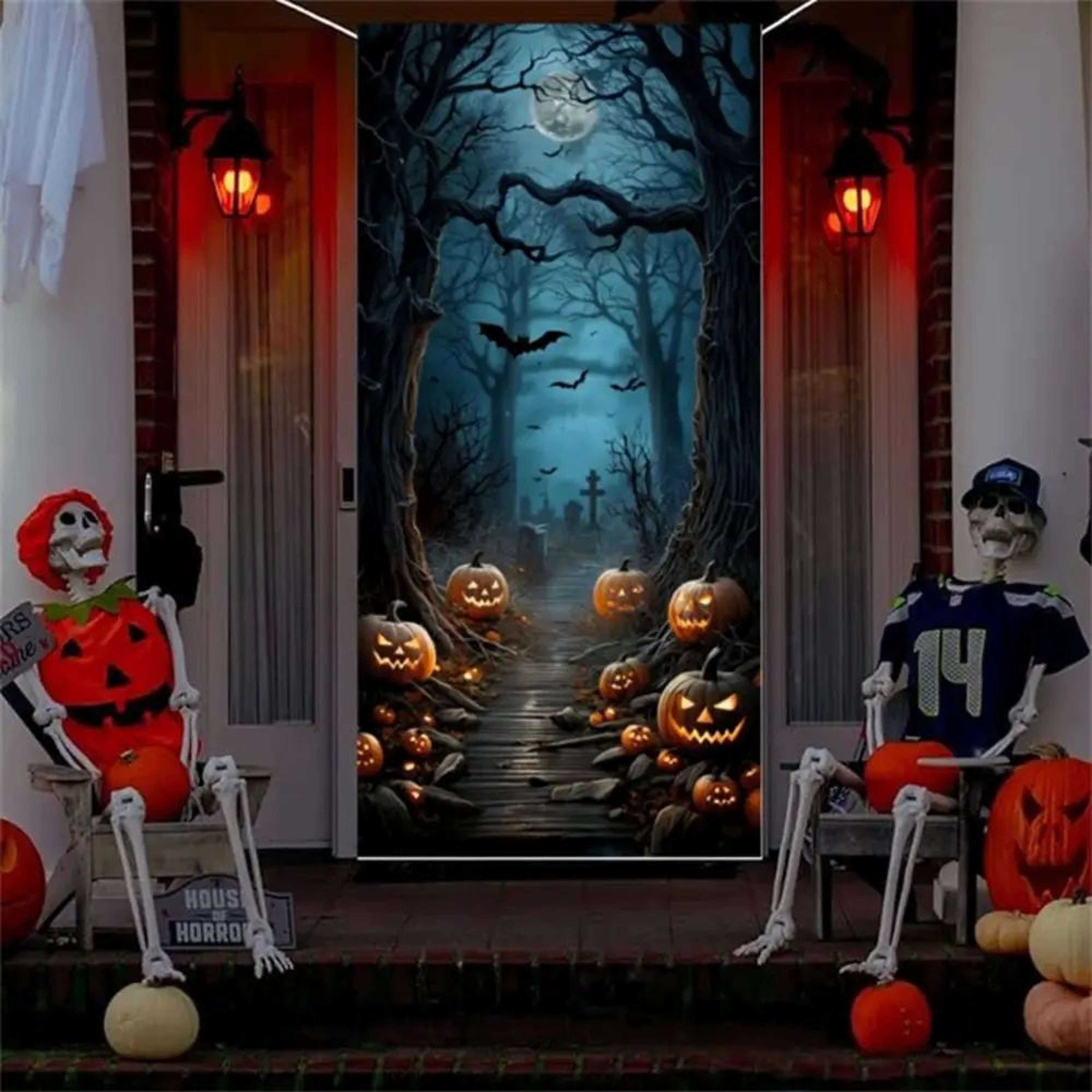 Halloween Moon Night Door Cover Haunted House Porch Banner 1