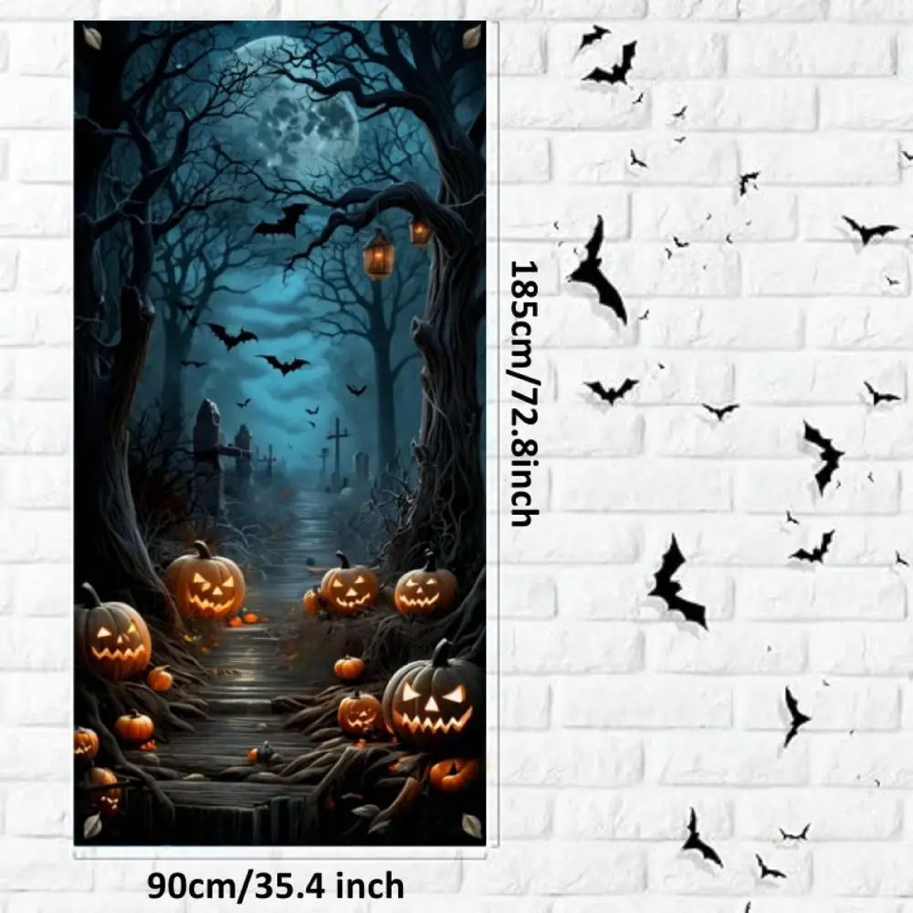Halloween Moon Night Door Cover Haunted House Porch Banner 4