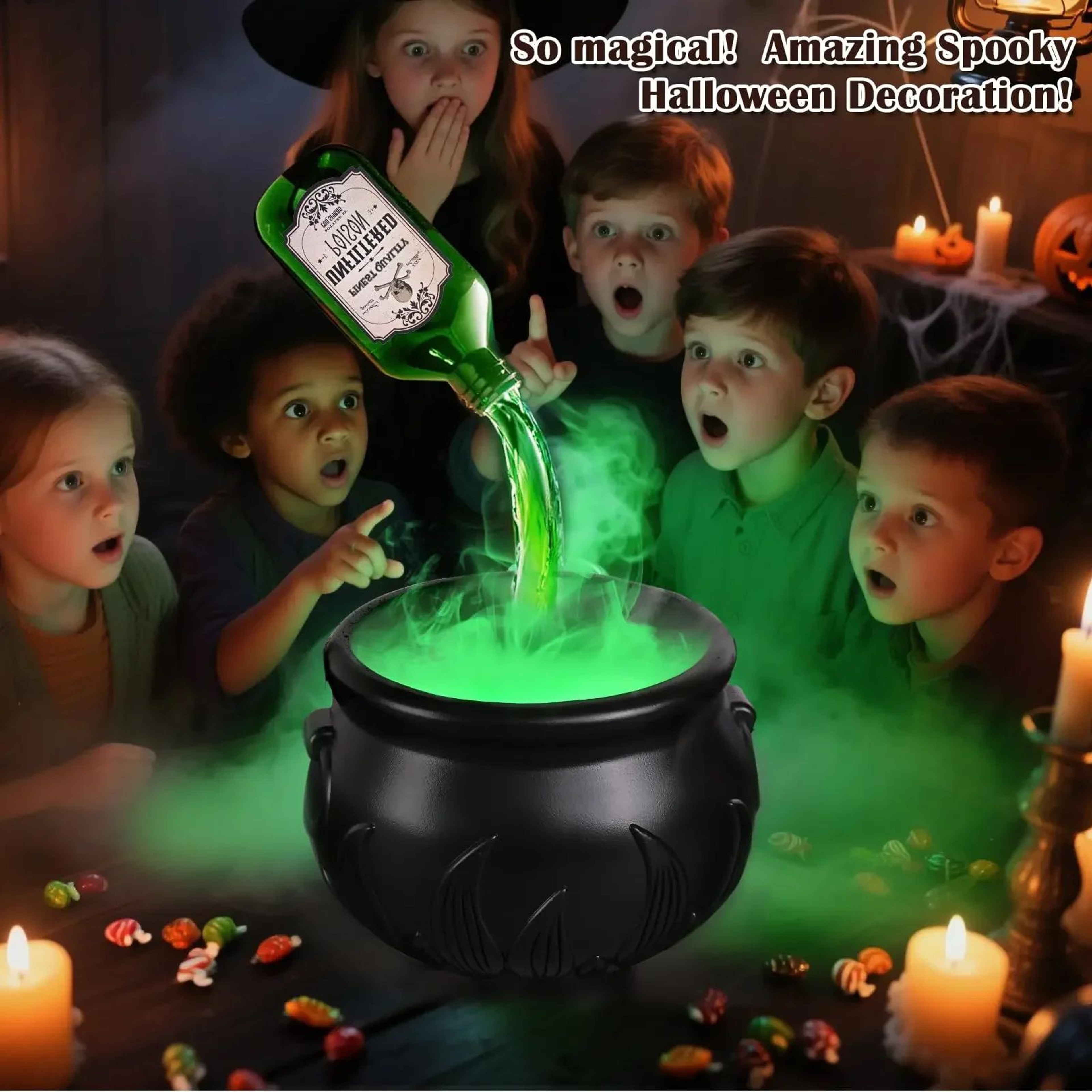 Halloween Witch Cauldron LED Fog Decor 9