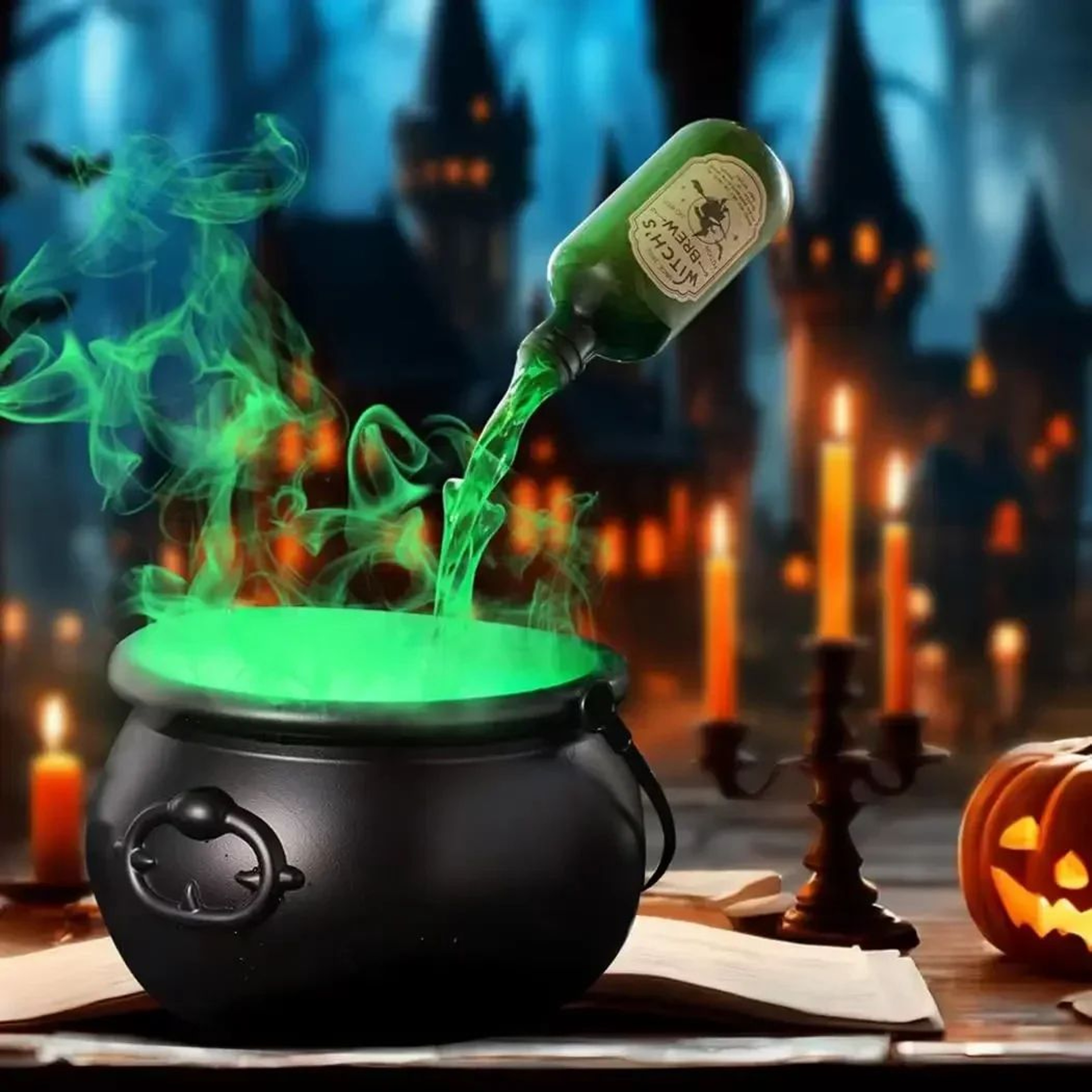 Halloween Witch Cauldron LED Fog Decor 12