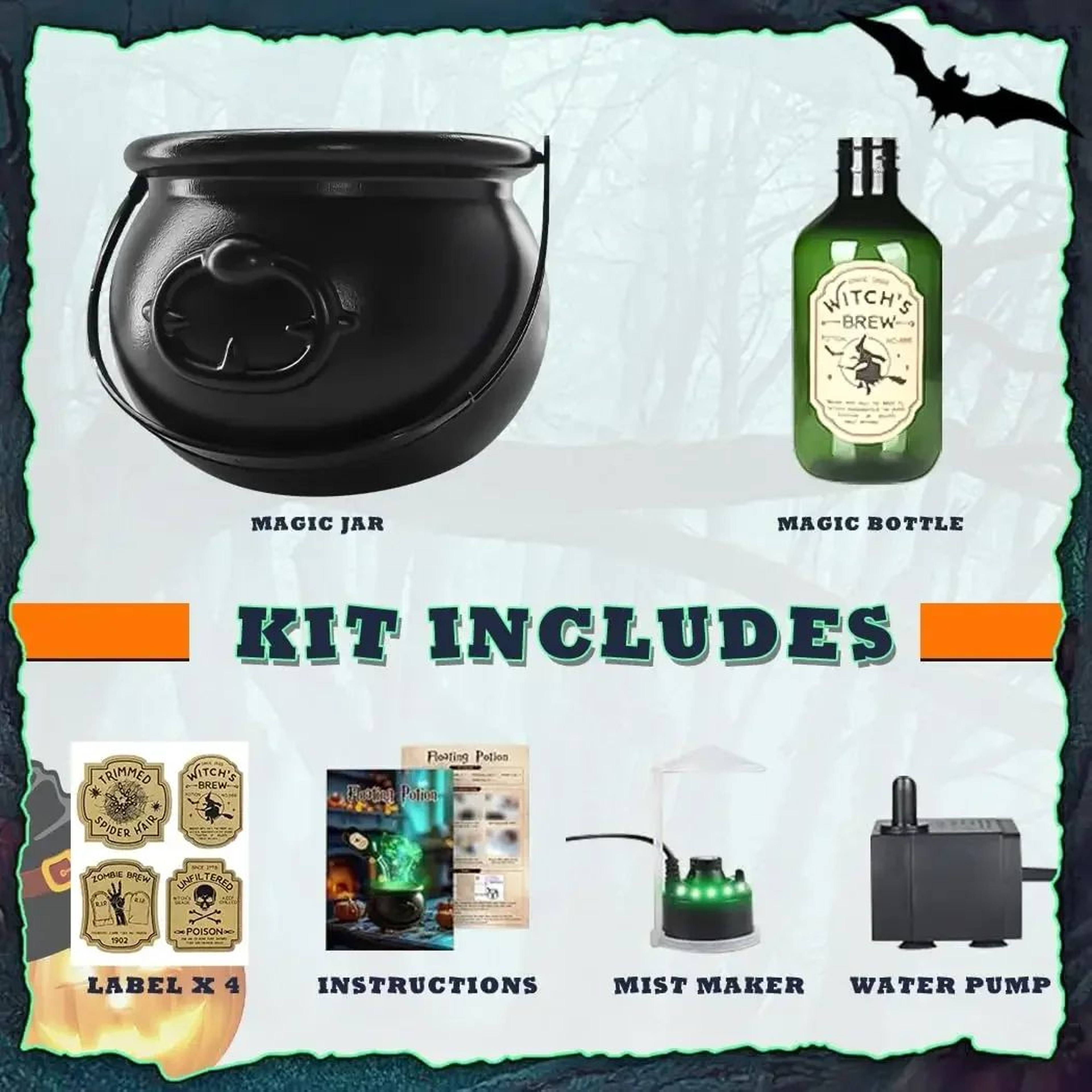 Halloween Witch Cauldron LED Fog Decor 4