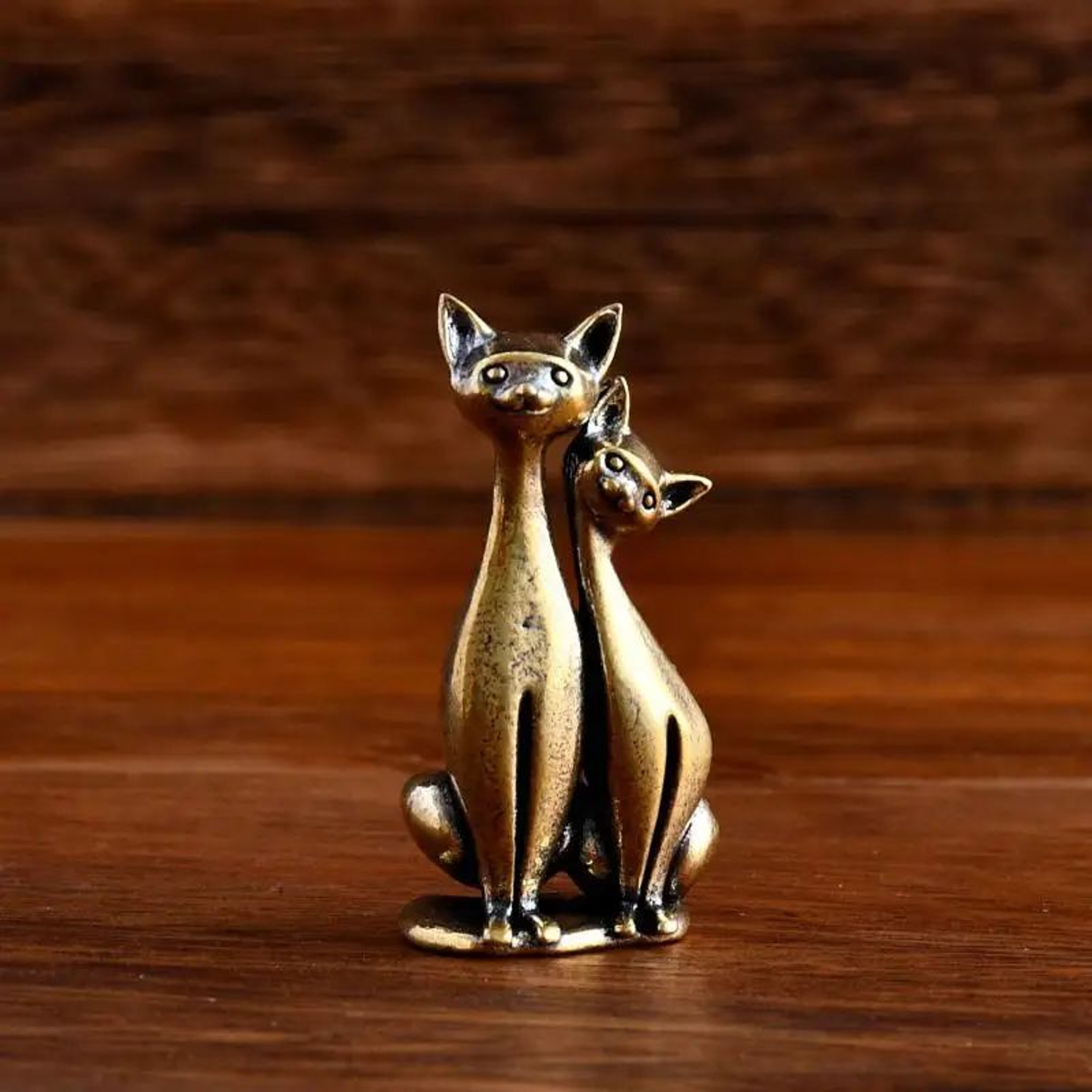 Vintage Brass Intertwined Loving Cats Couple Statue 4