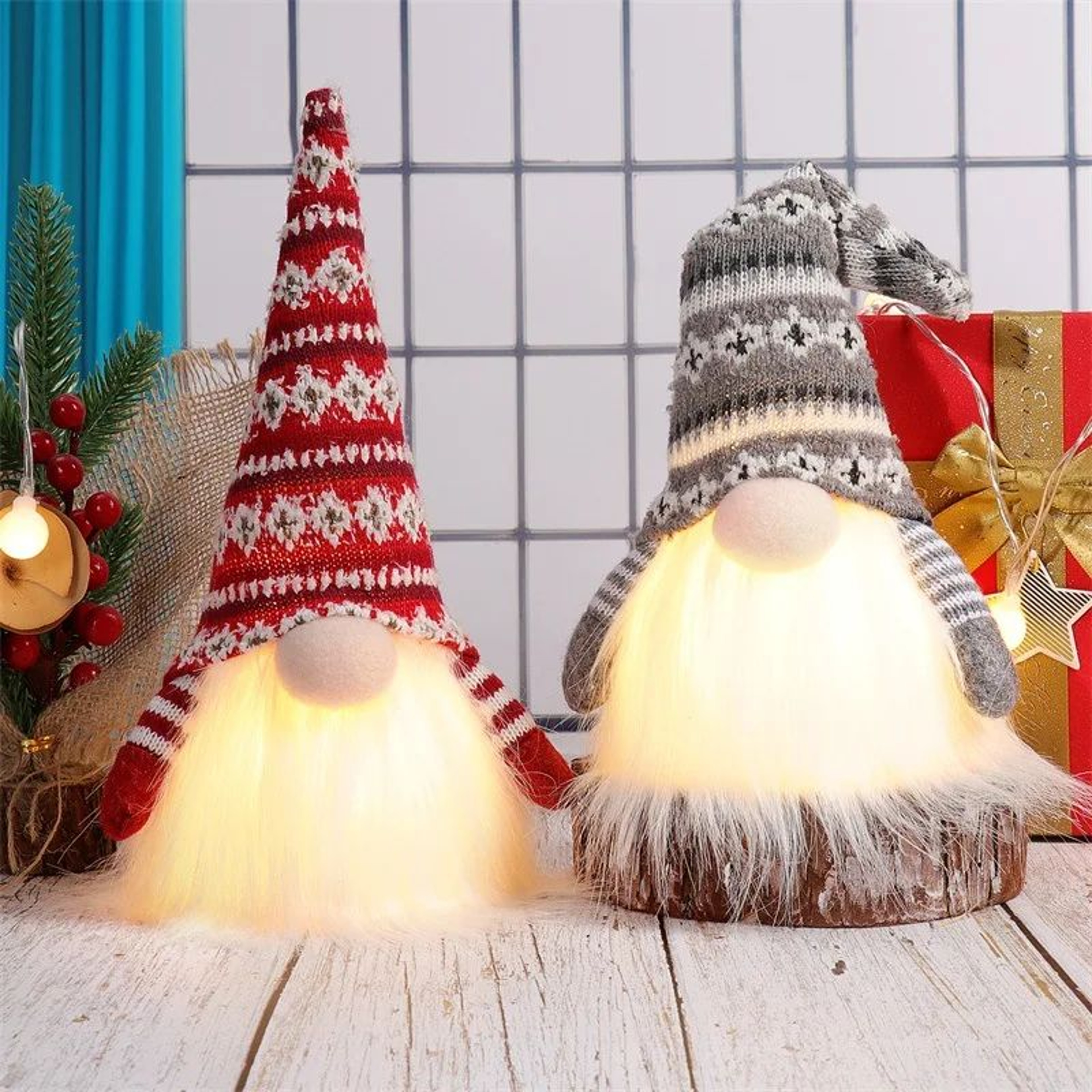 LED Lighted Faceless Christmas Gnome Elf Plush Doll 3