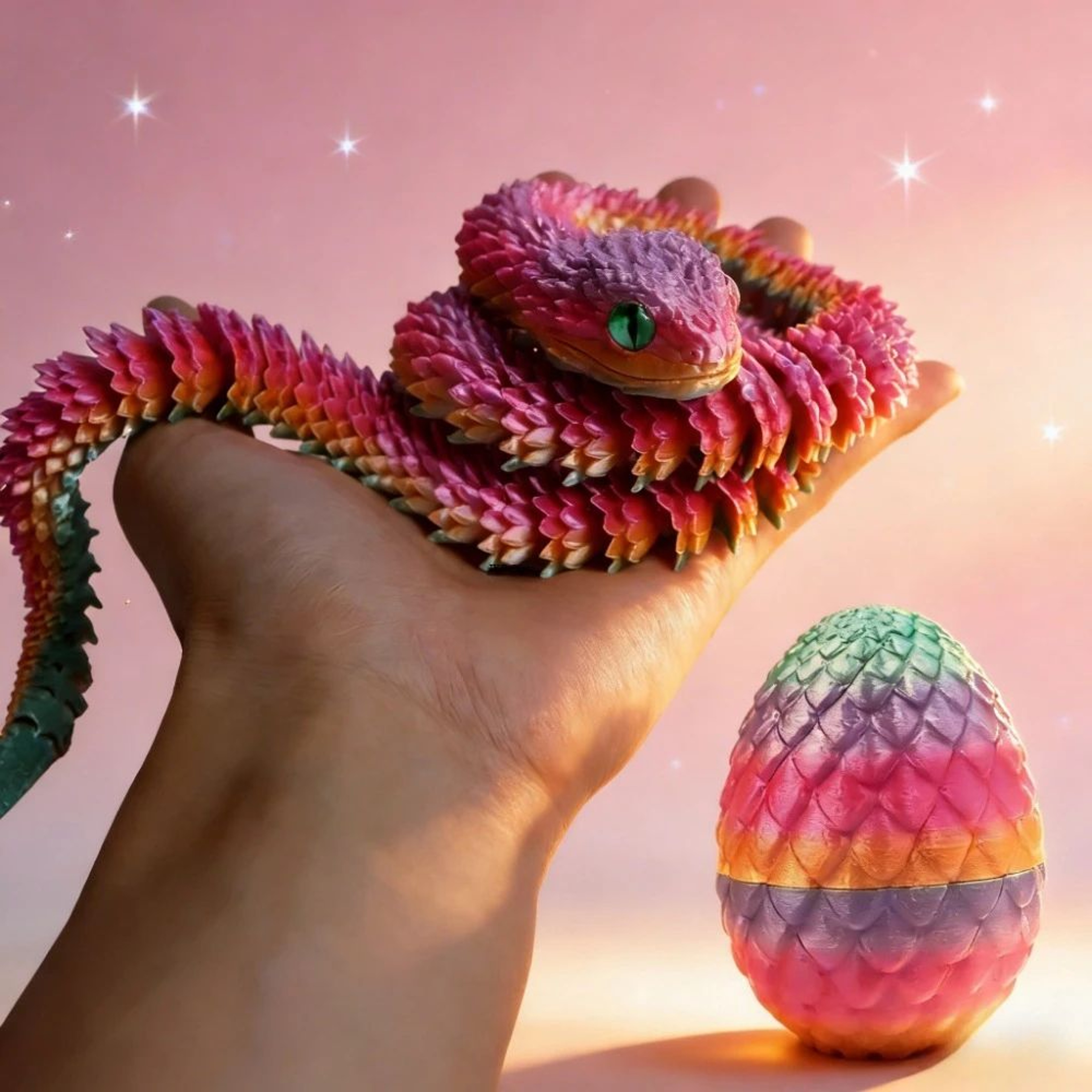 3D Printed Articulated Snake Egg Desktop Decor 0