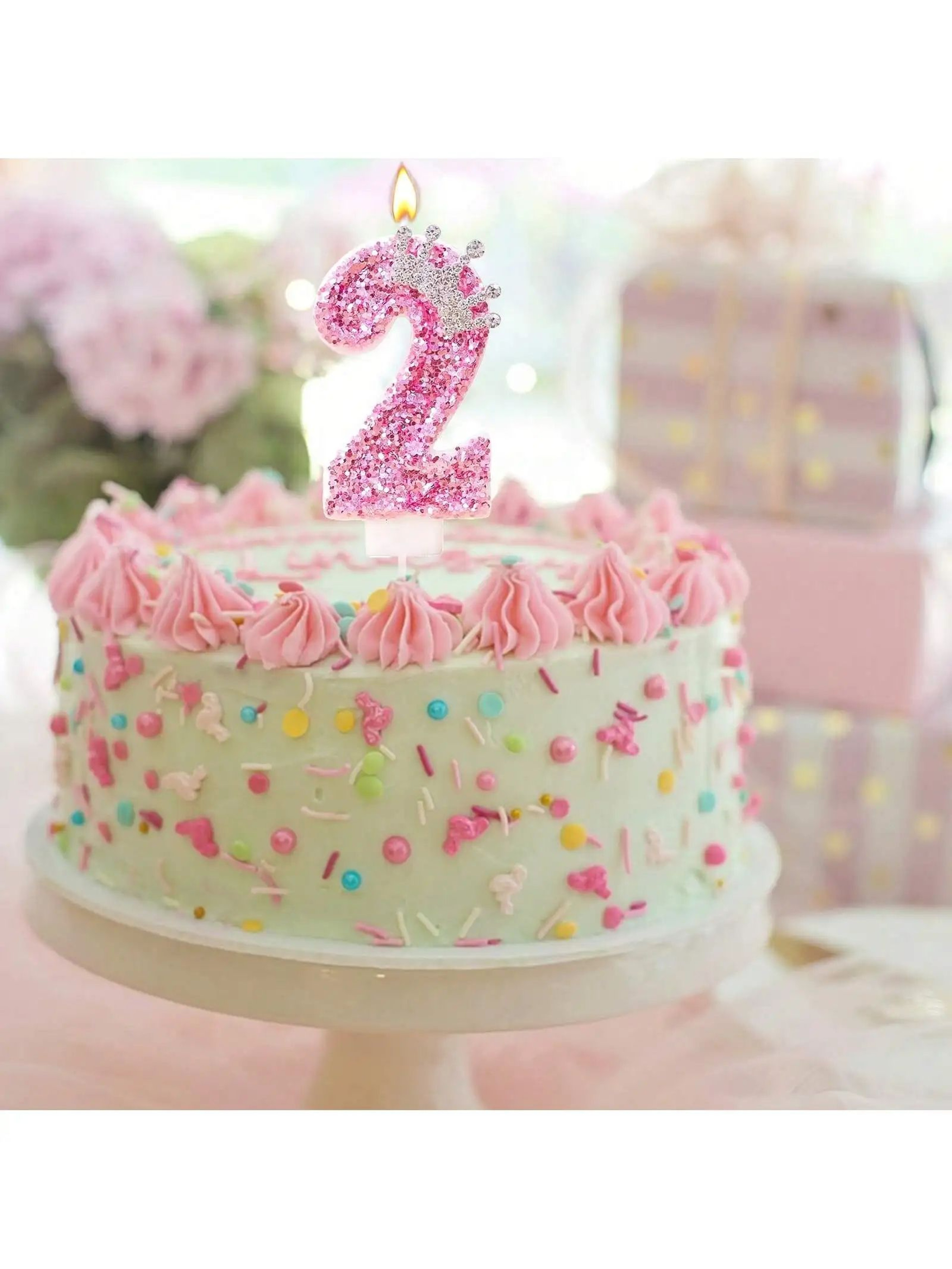 Pink Princess Crown Numeral Birthday Candle 4