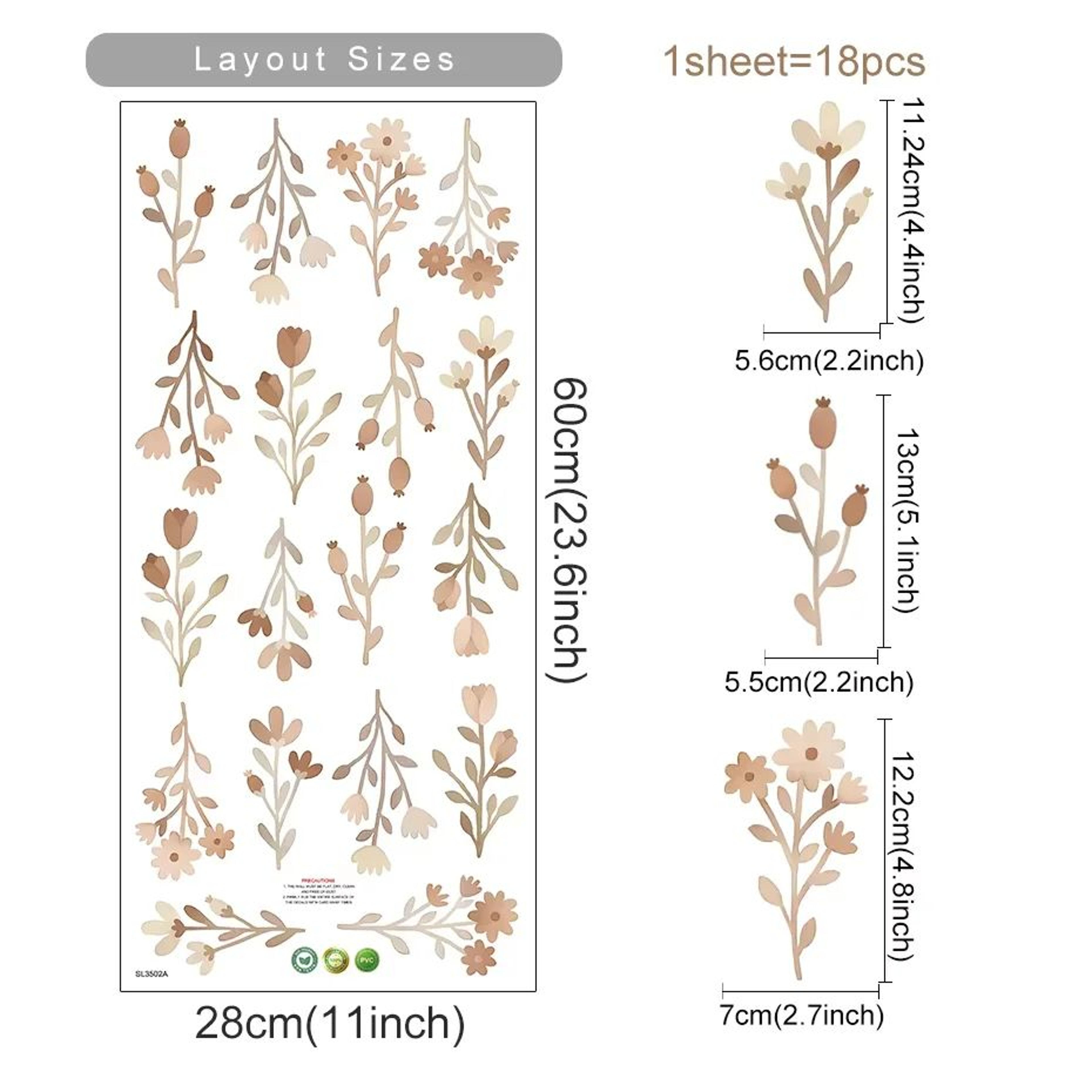 Boho Watercolor Floral Wall Decals 5
