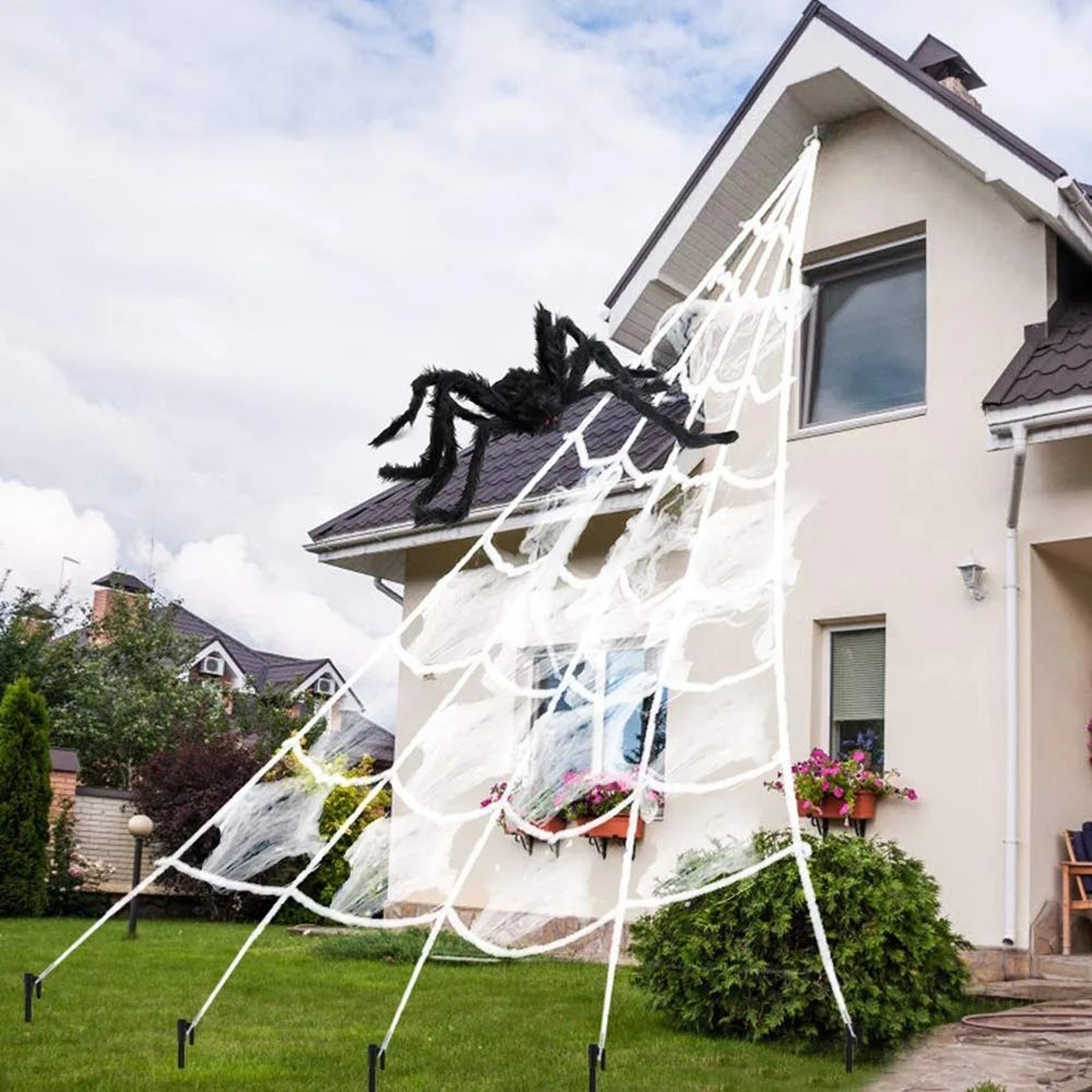 Giant Halloween Triangle Spider Web Yard Decoration 0
