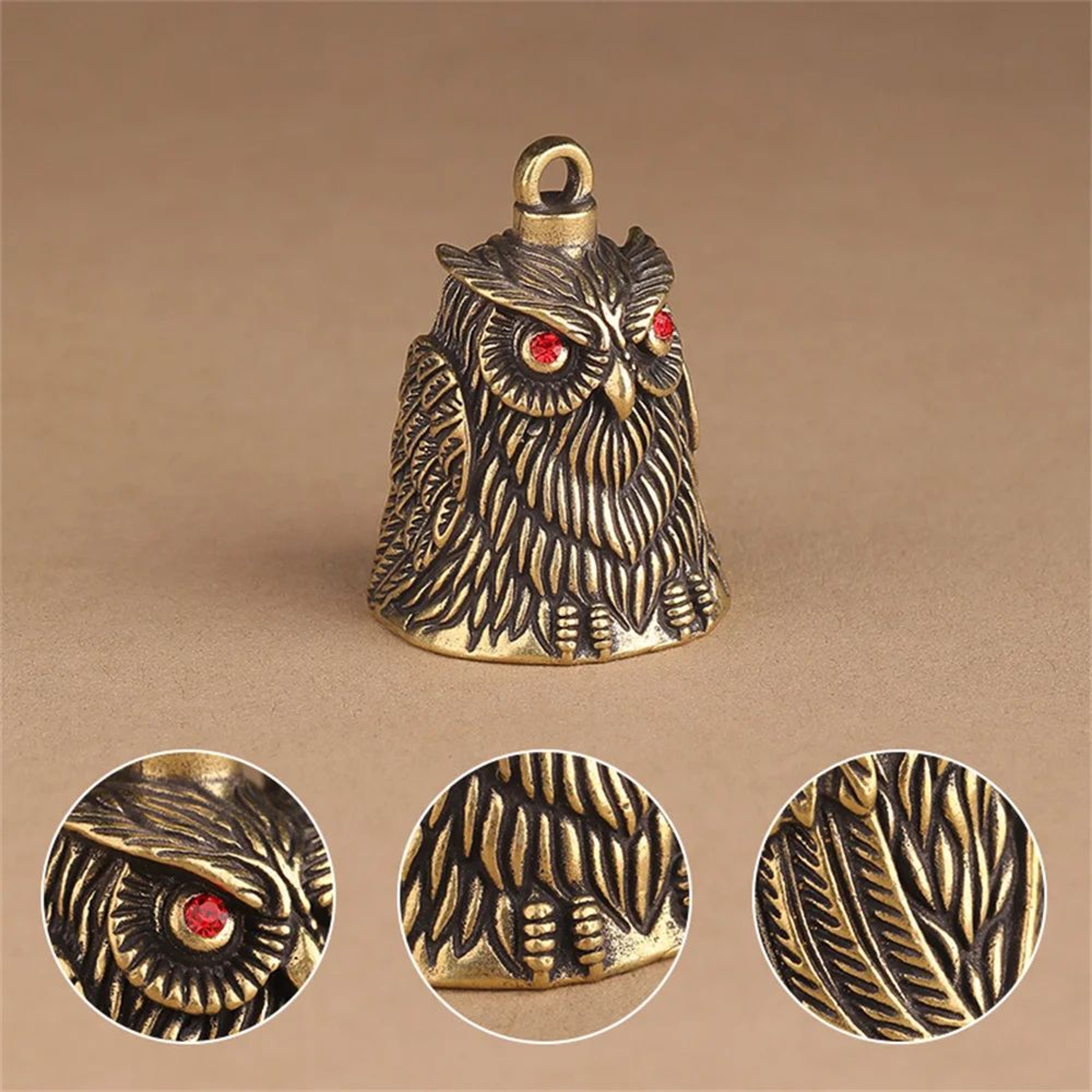 Vintage Carved Owl Brass Bell Ornament 3