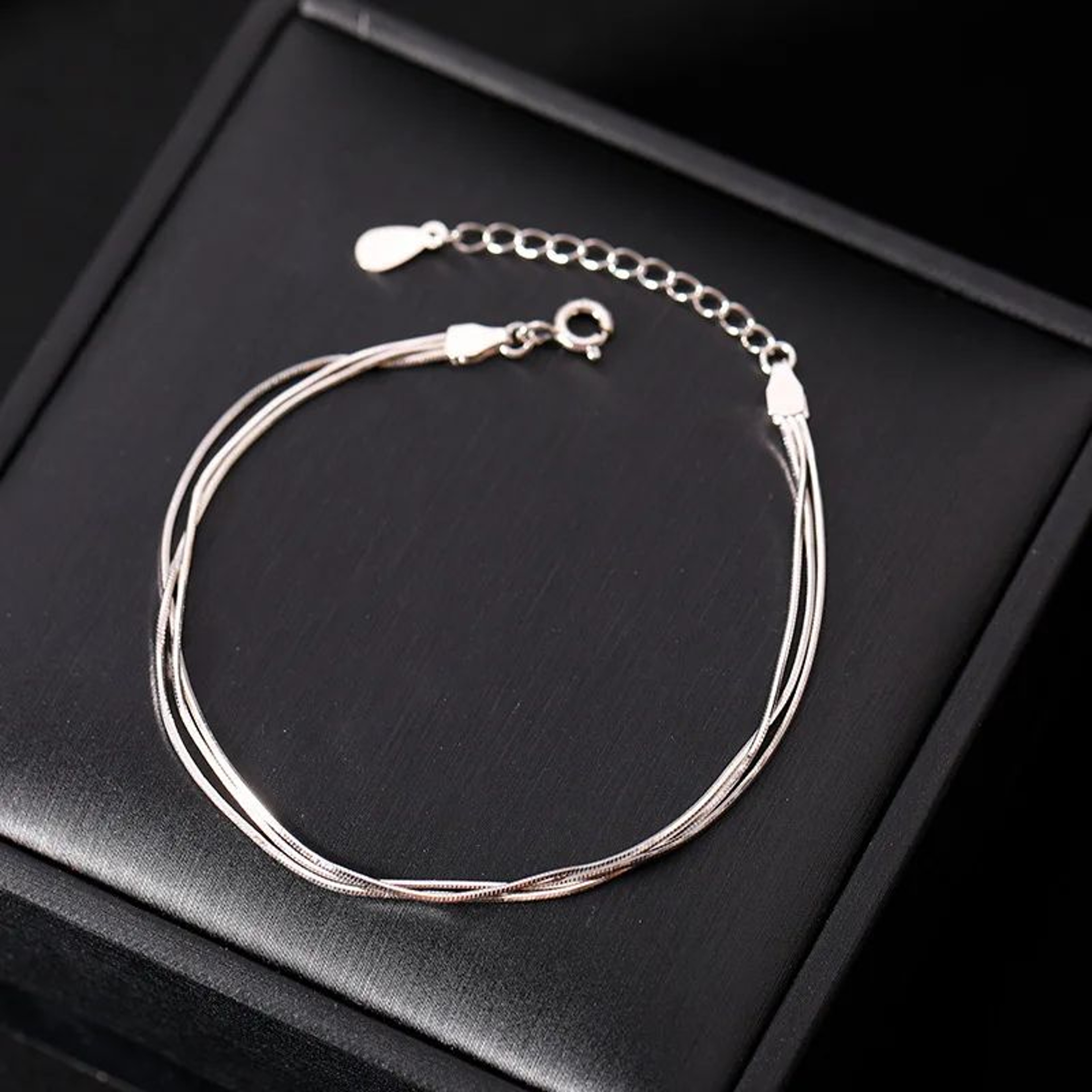 925 Sterling Silver Triple Snake Chain Bracelet 0