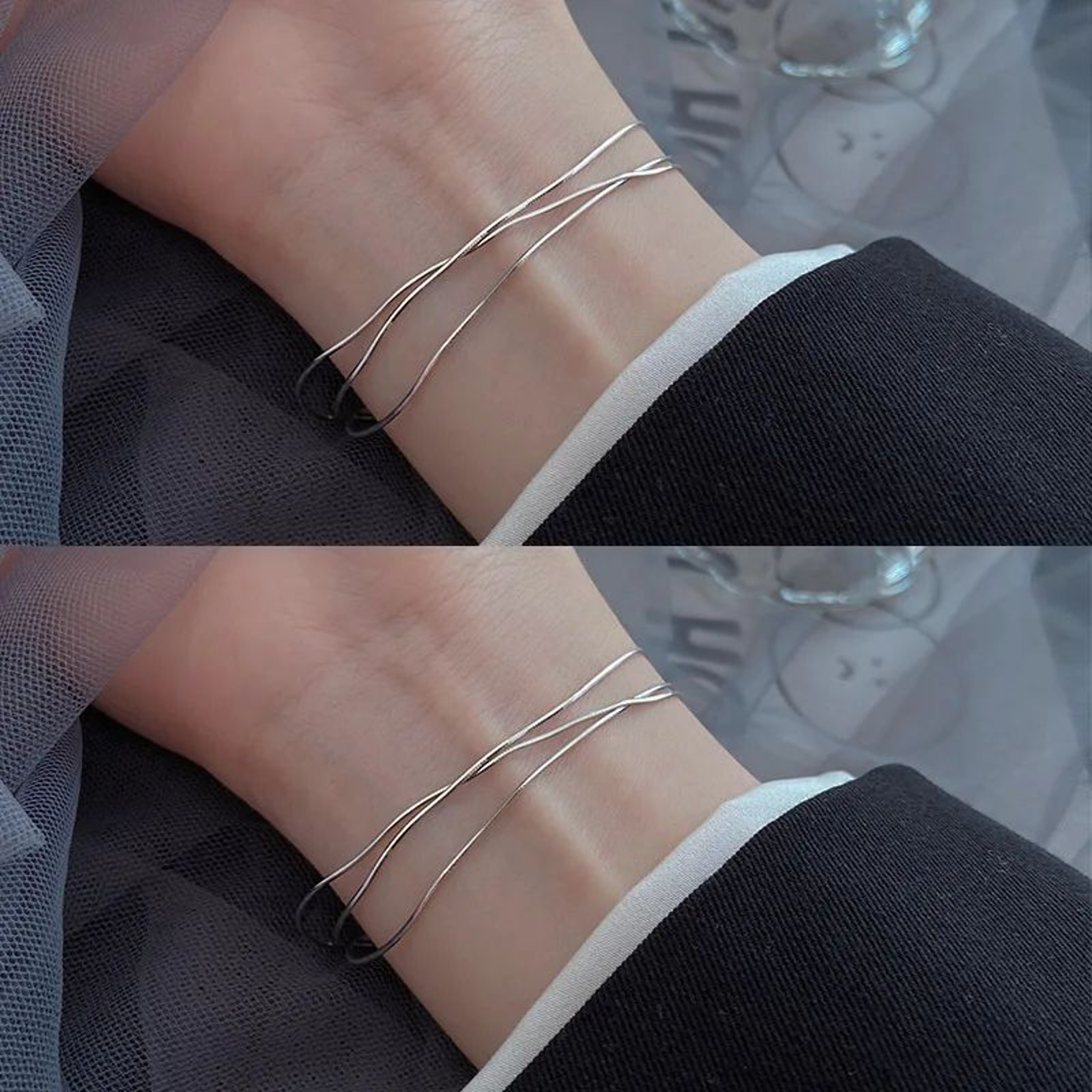 925 Sterling Silver Triple Snake Chain Bracelet 4