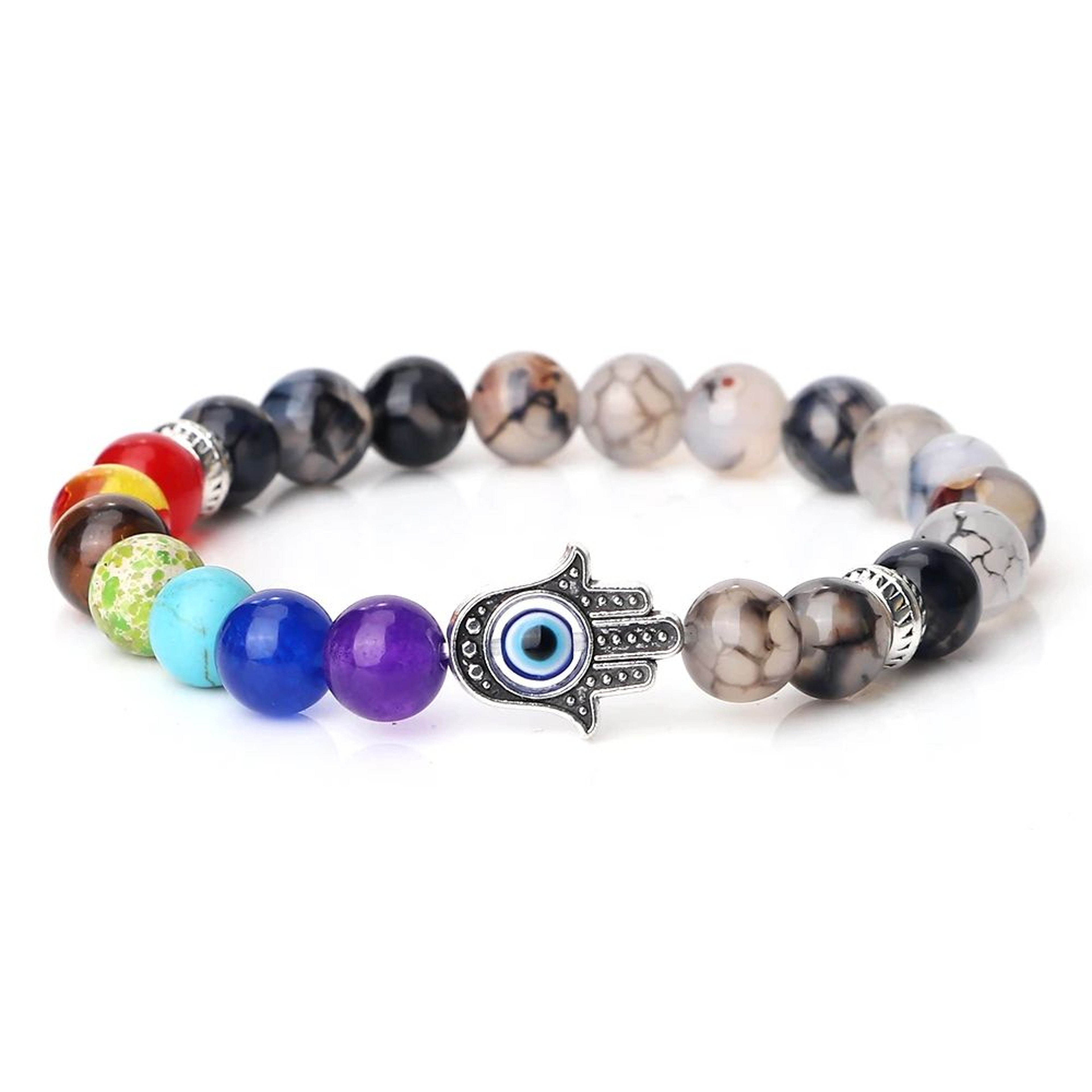 Seven Chakra Natural Stone Evil Eye Bracelet 16