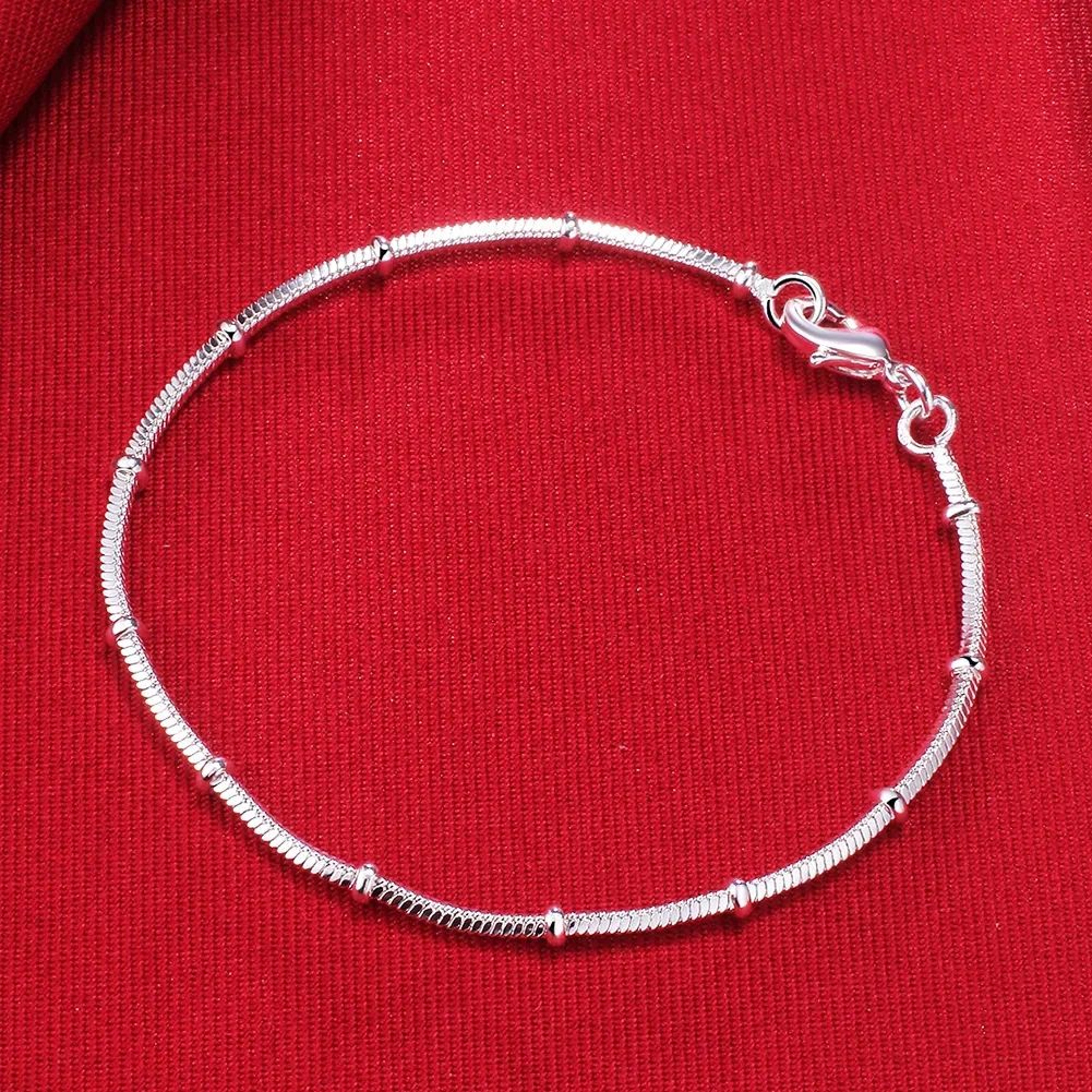 Sterling Silver Snake Chain Beaded Bracelet 0