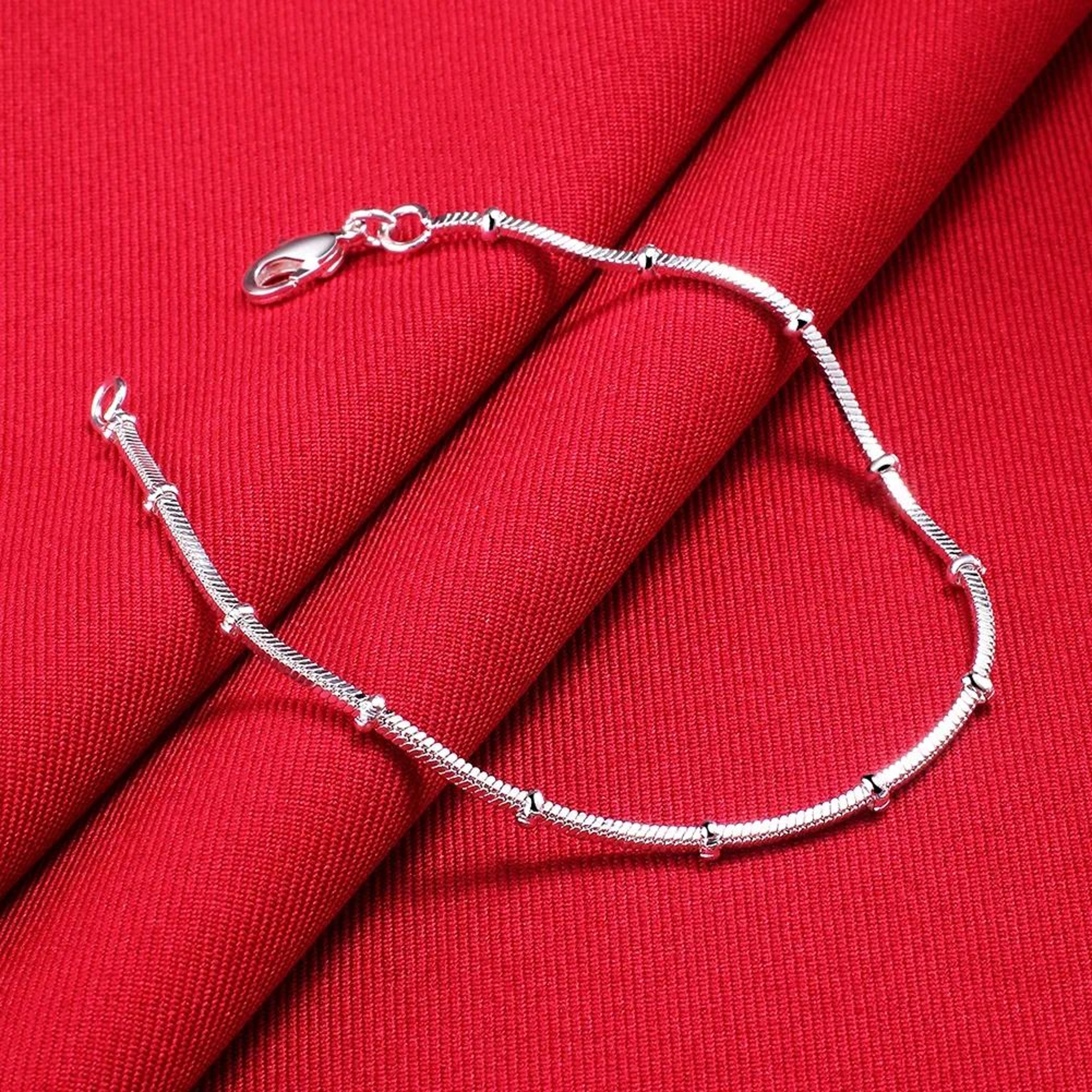 Sterling Silver Snake Chain Beaded Bracelet 2