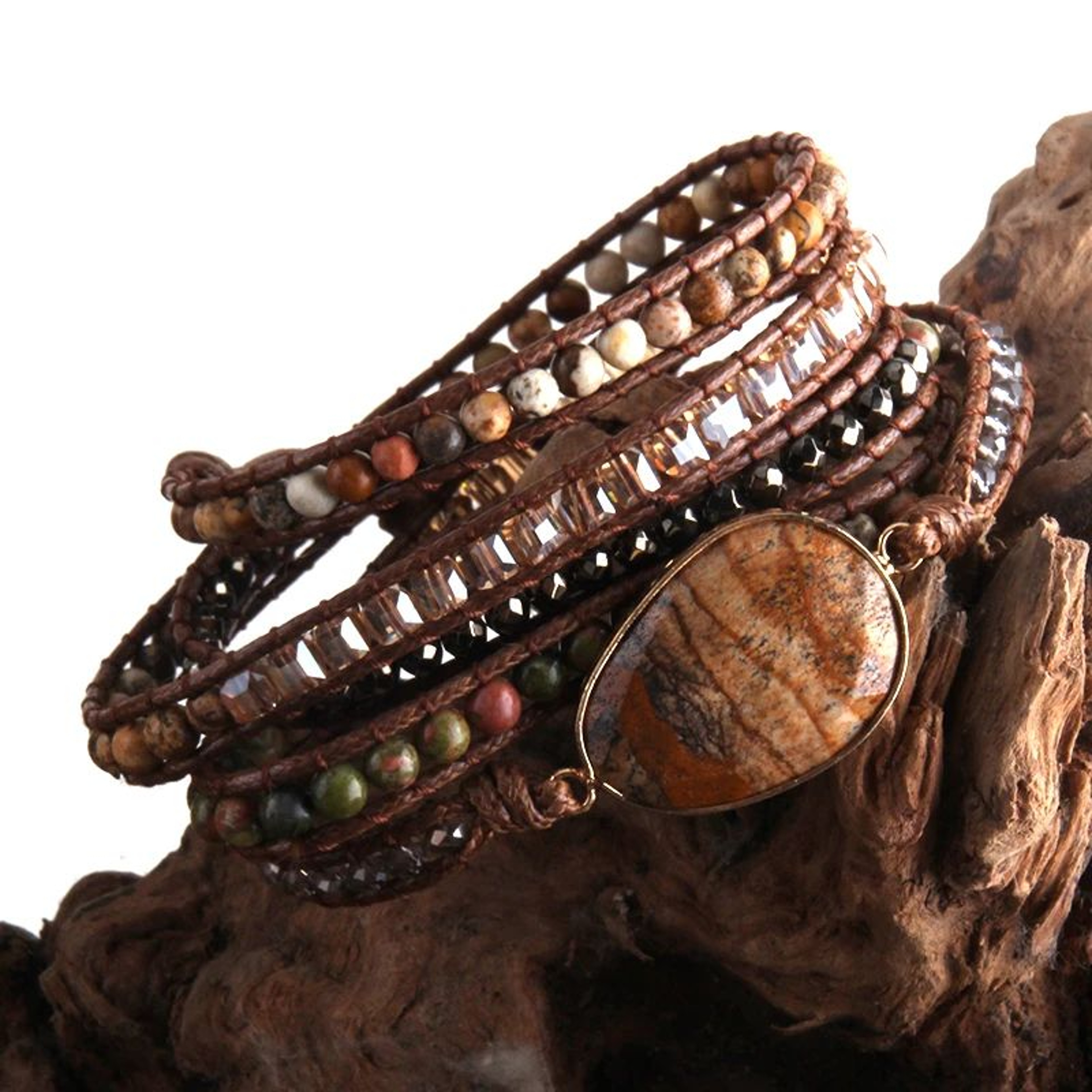 Boho Natural Stone Five Strand Wrap Bracelet 3