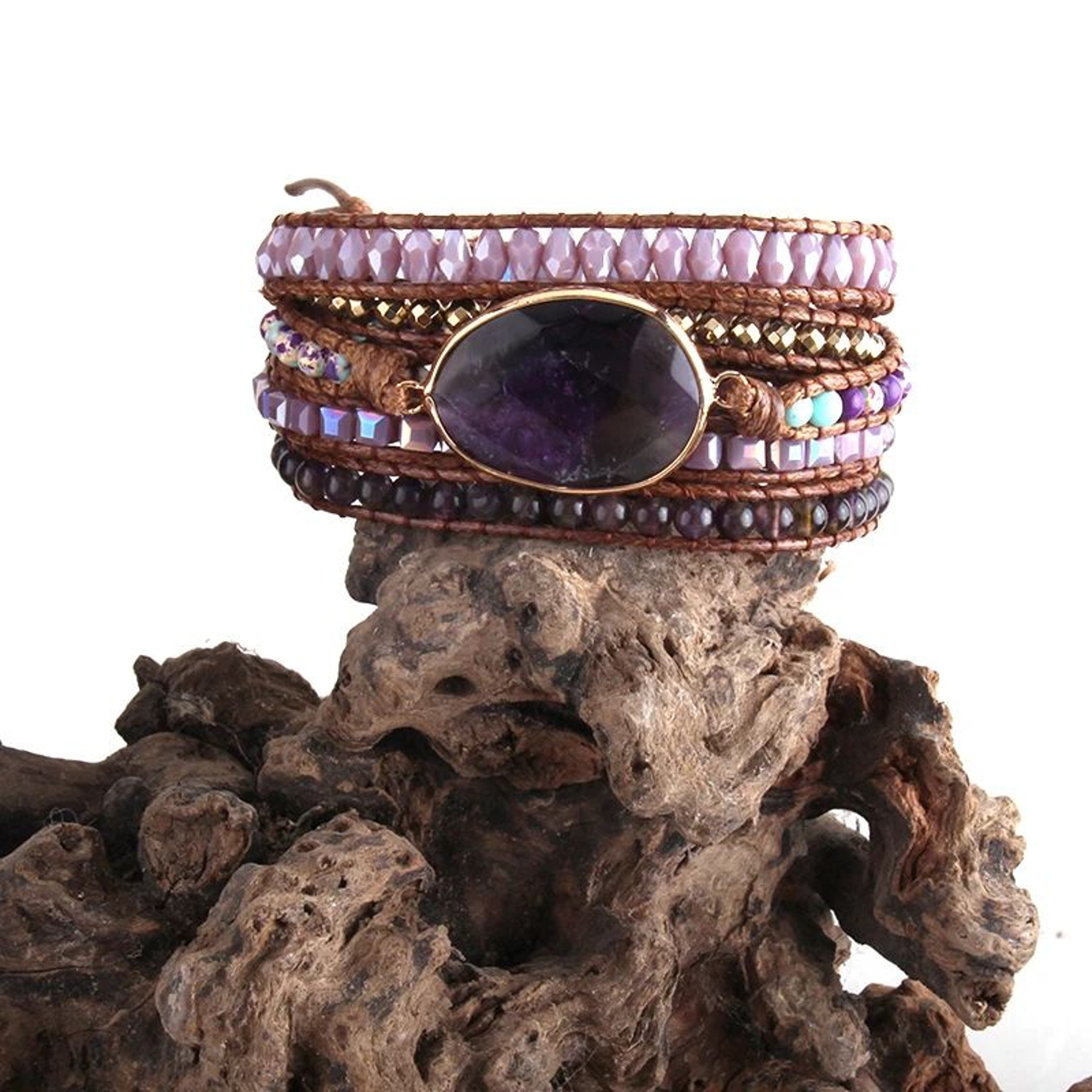 Boho Natural Stone Five Strand Wrap Bracelet 15