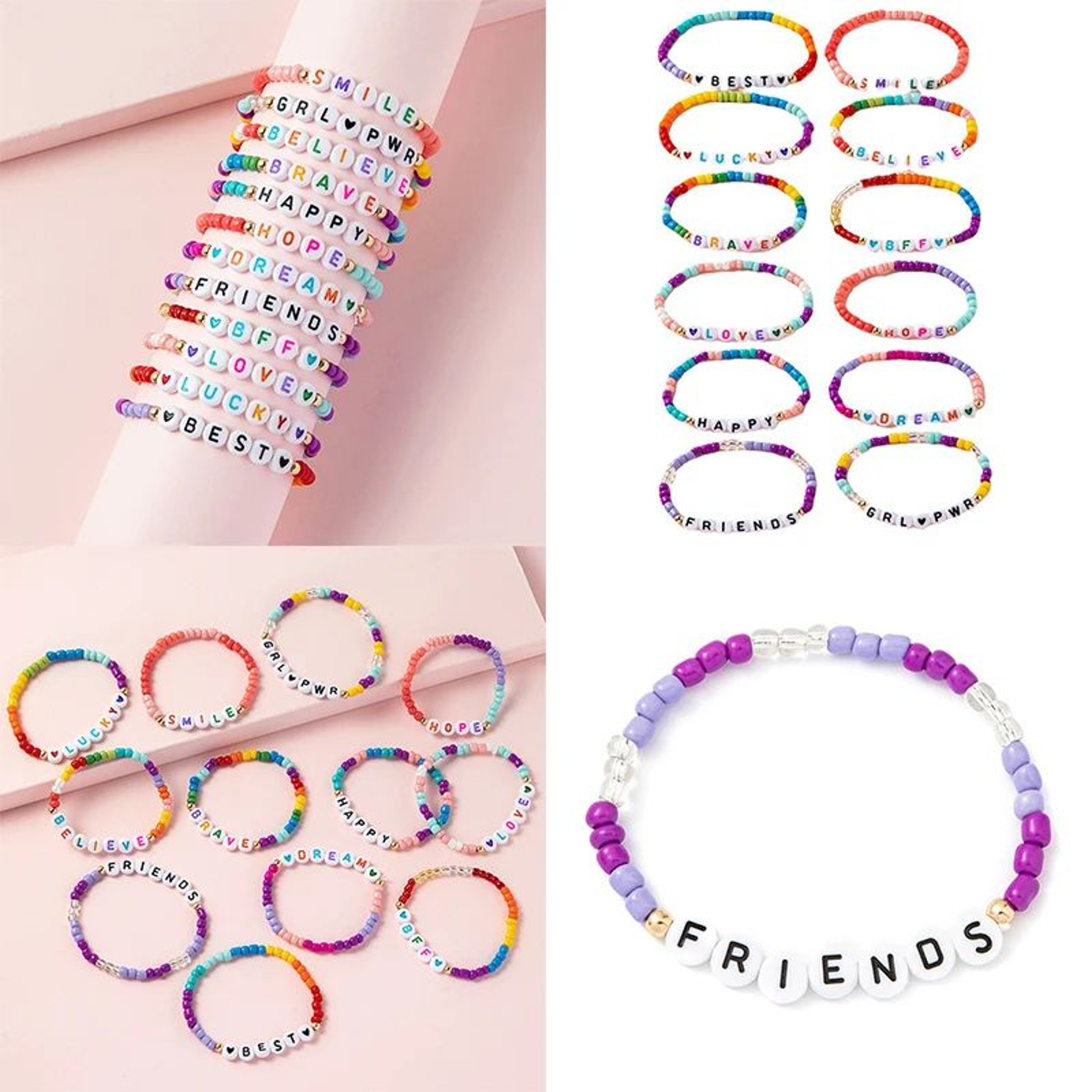 Positive Words Colorful Beaded Bracelet Set 5