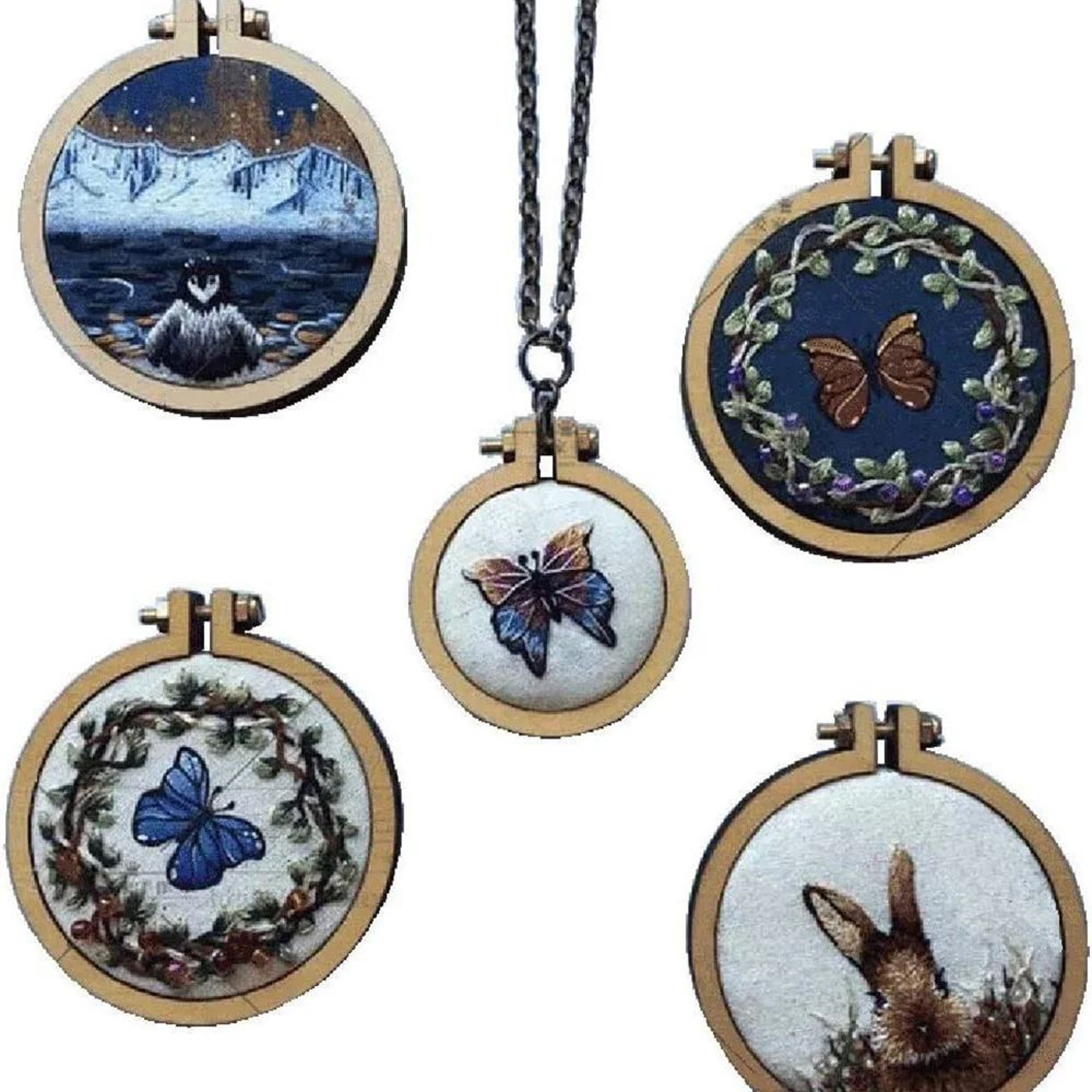 Mini Wooden Embroidery Hoop Pendant Frame 4