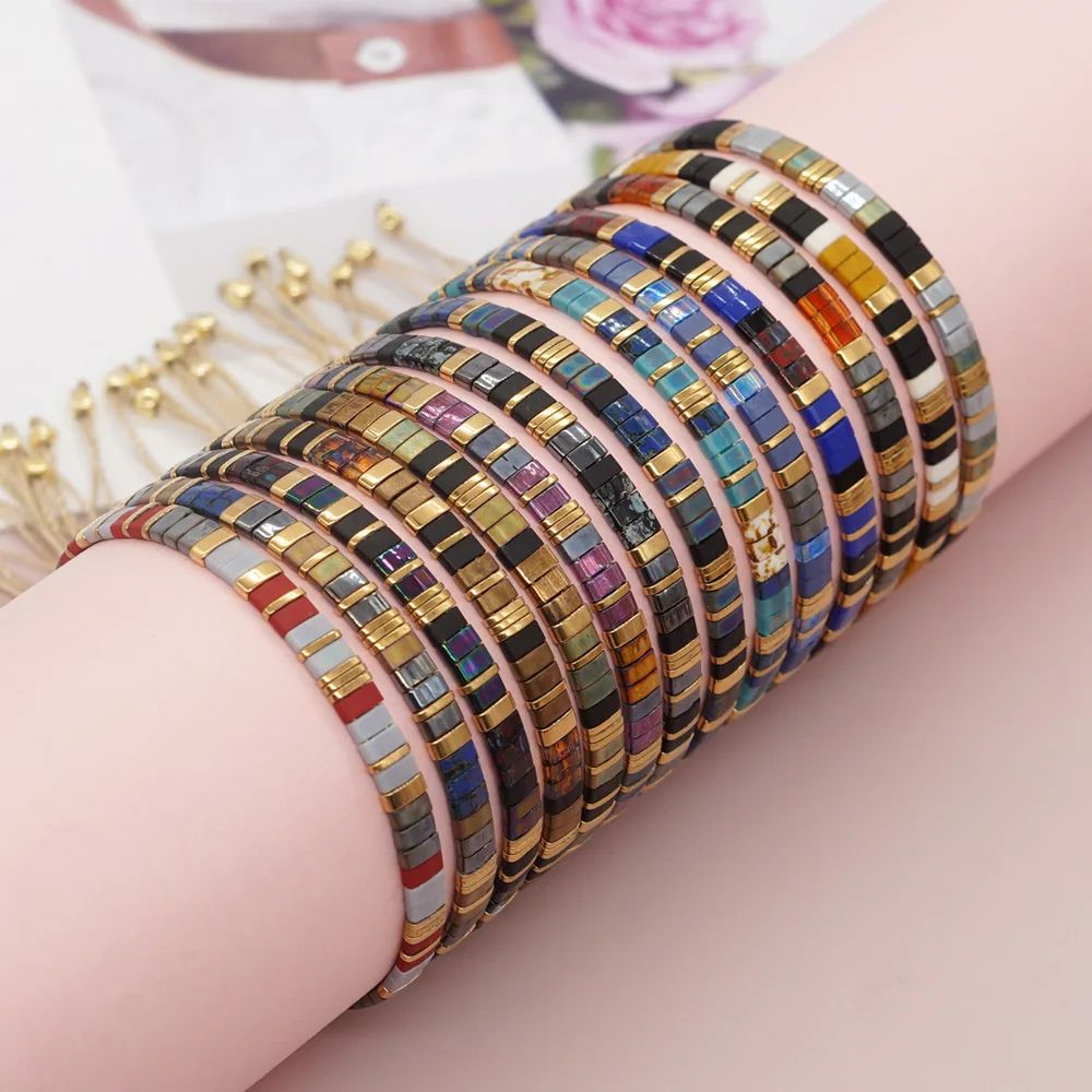 Colorful Tila Beaded Woven Bracelet 0