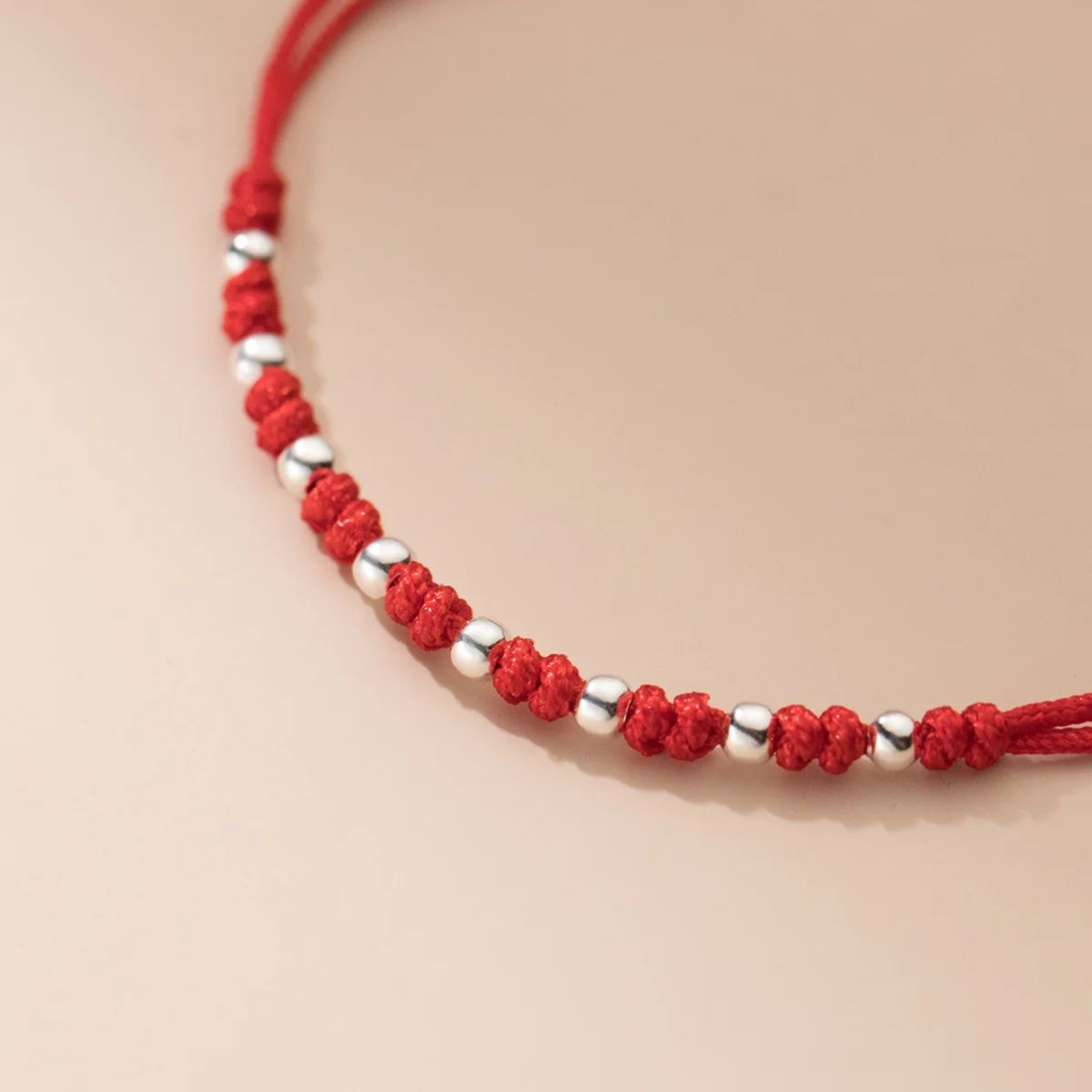 Sterling Silver Bead Red Thread Bracelet 4