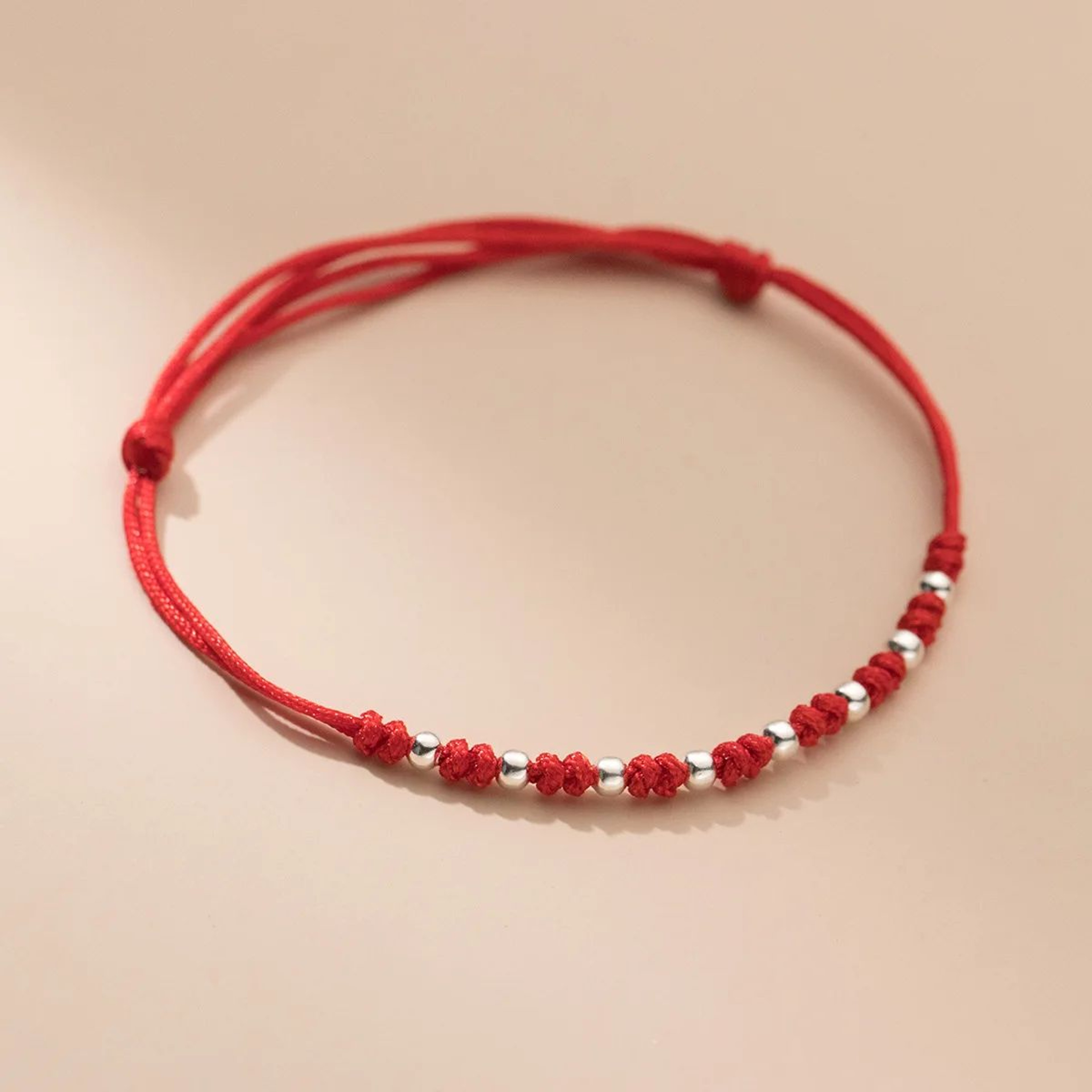 Sterling Silver Bead Red Thread Bracelet 5