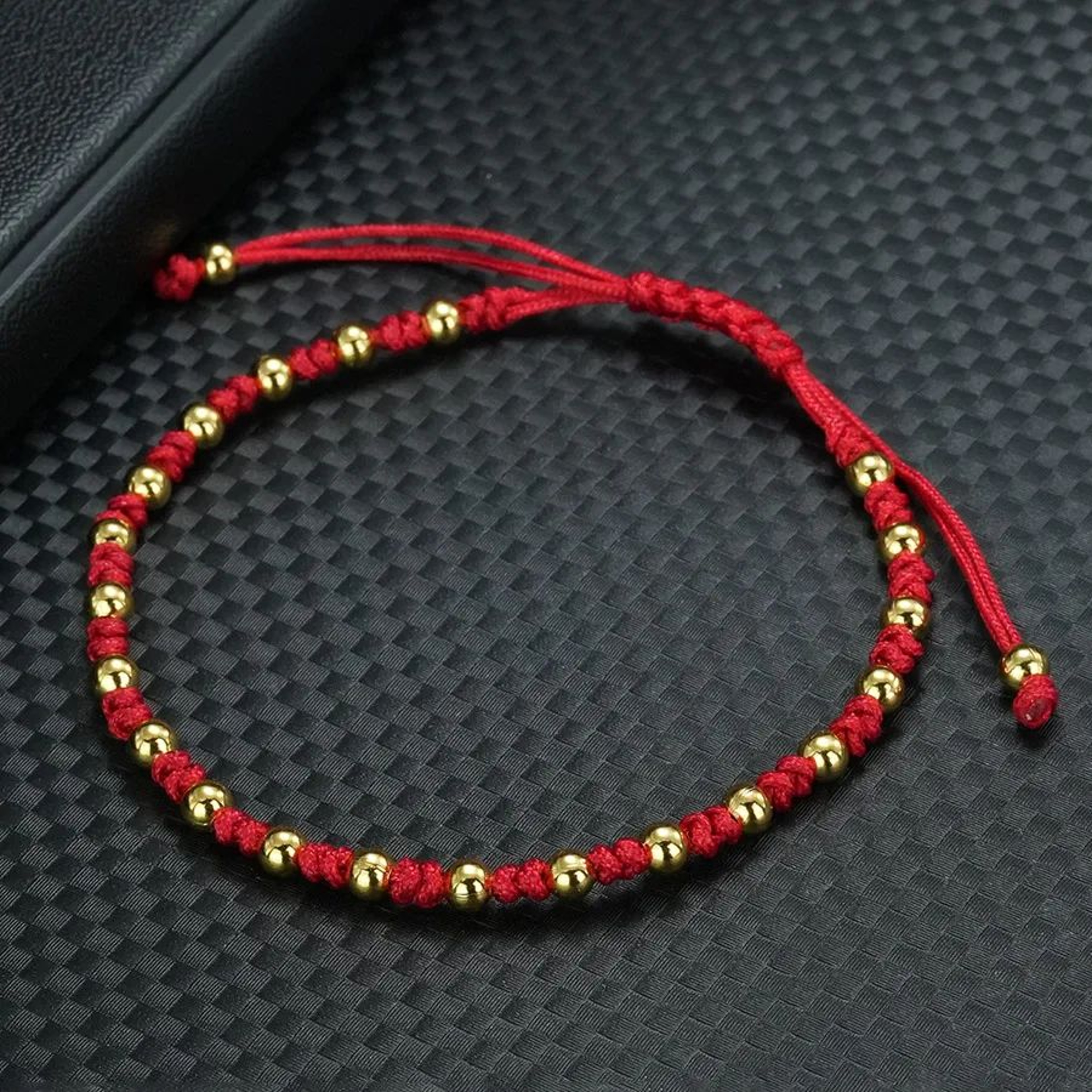 Adjustable Red Black Rope Beaded Friendship Bracelet 0