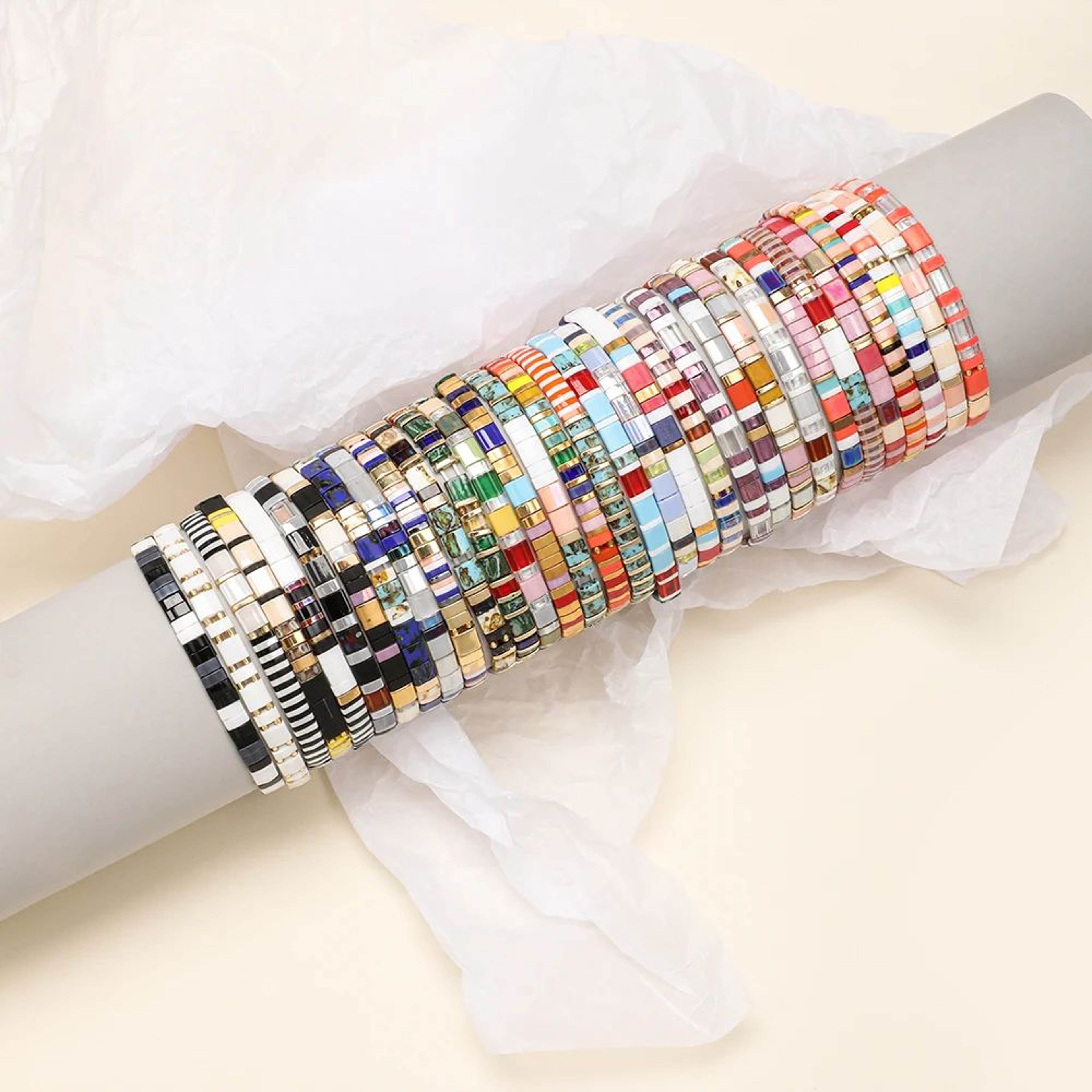 Vintage Rainbow Miyuki Tila Beaded Bracelet 0