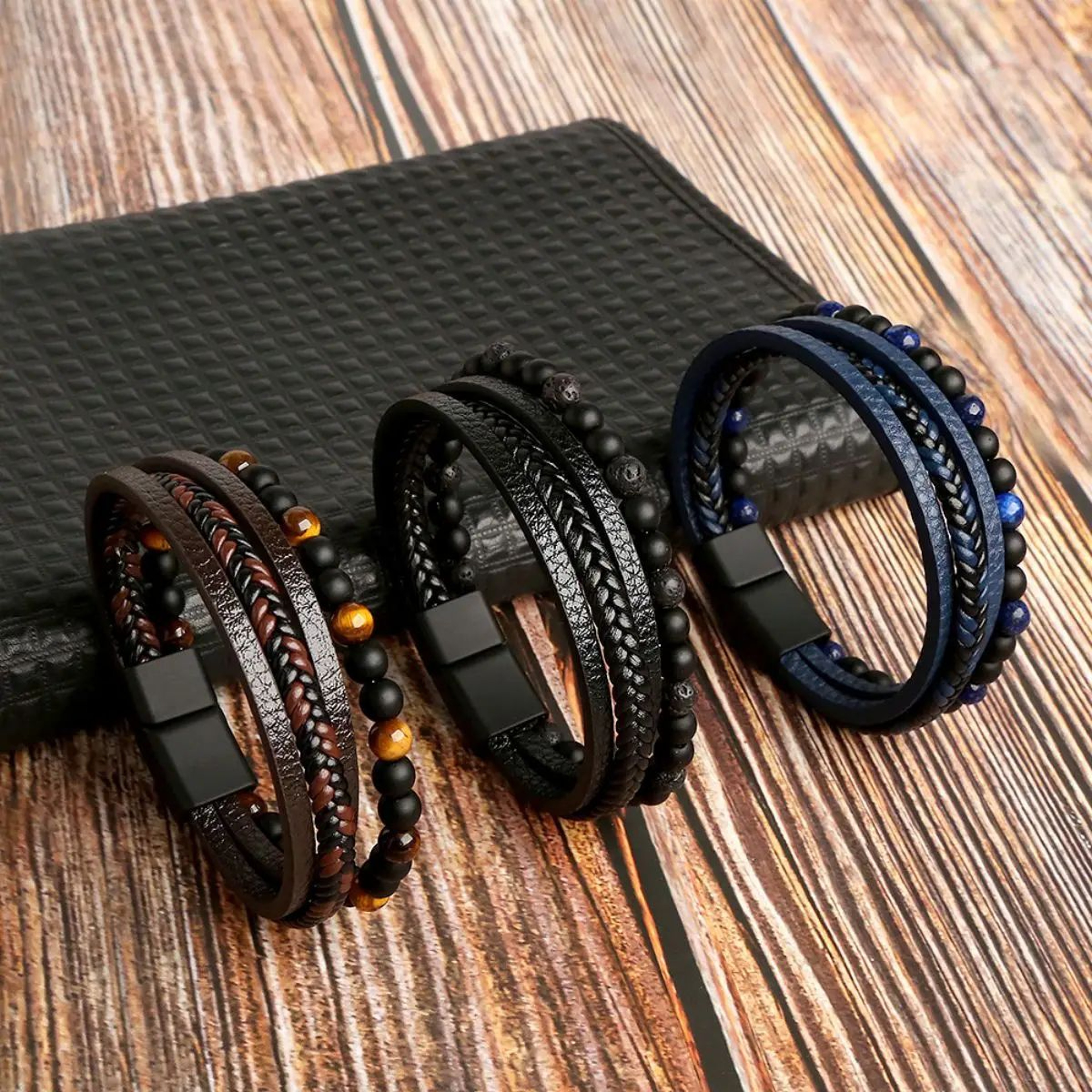 Layered Tiger Eye Braided Leather Bracelet 0