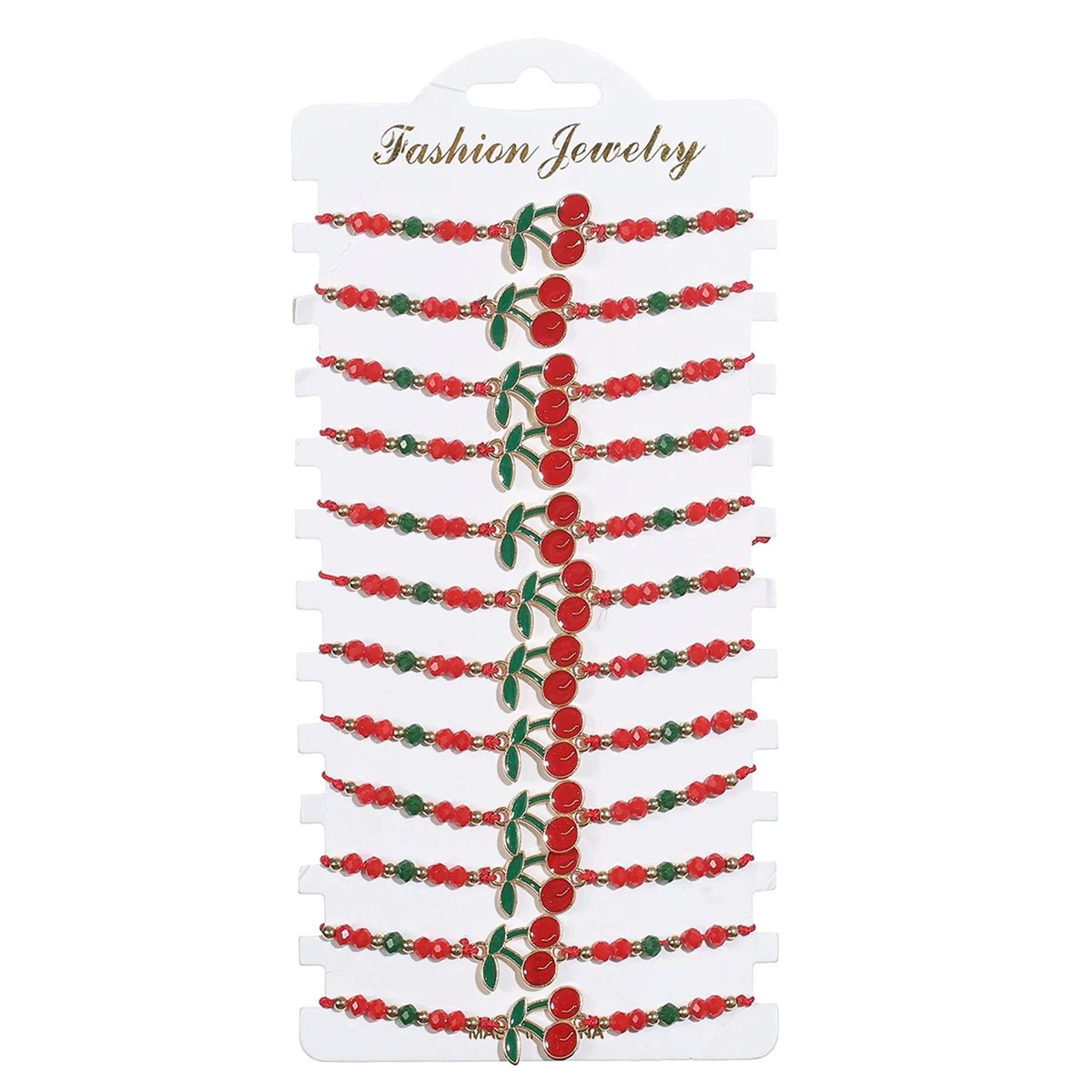 Cherry Charm Beaded Bracelet Set 6