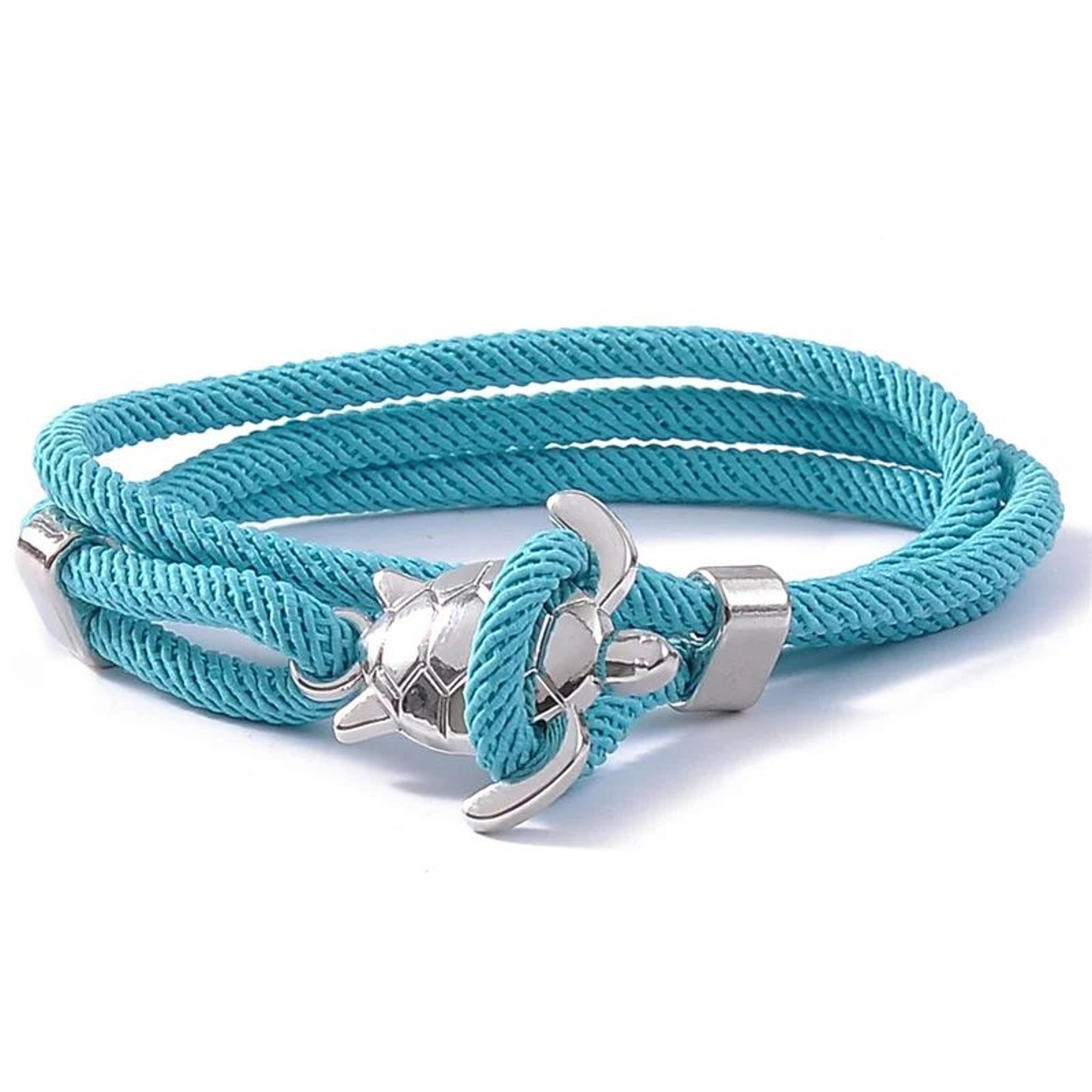 Silver Sea Turtle Hand Knitted Rope Bracelet 14