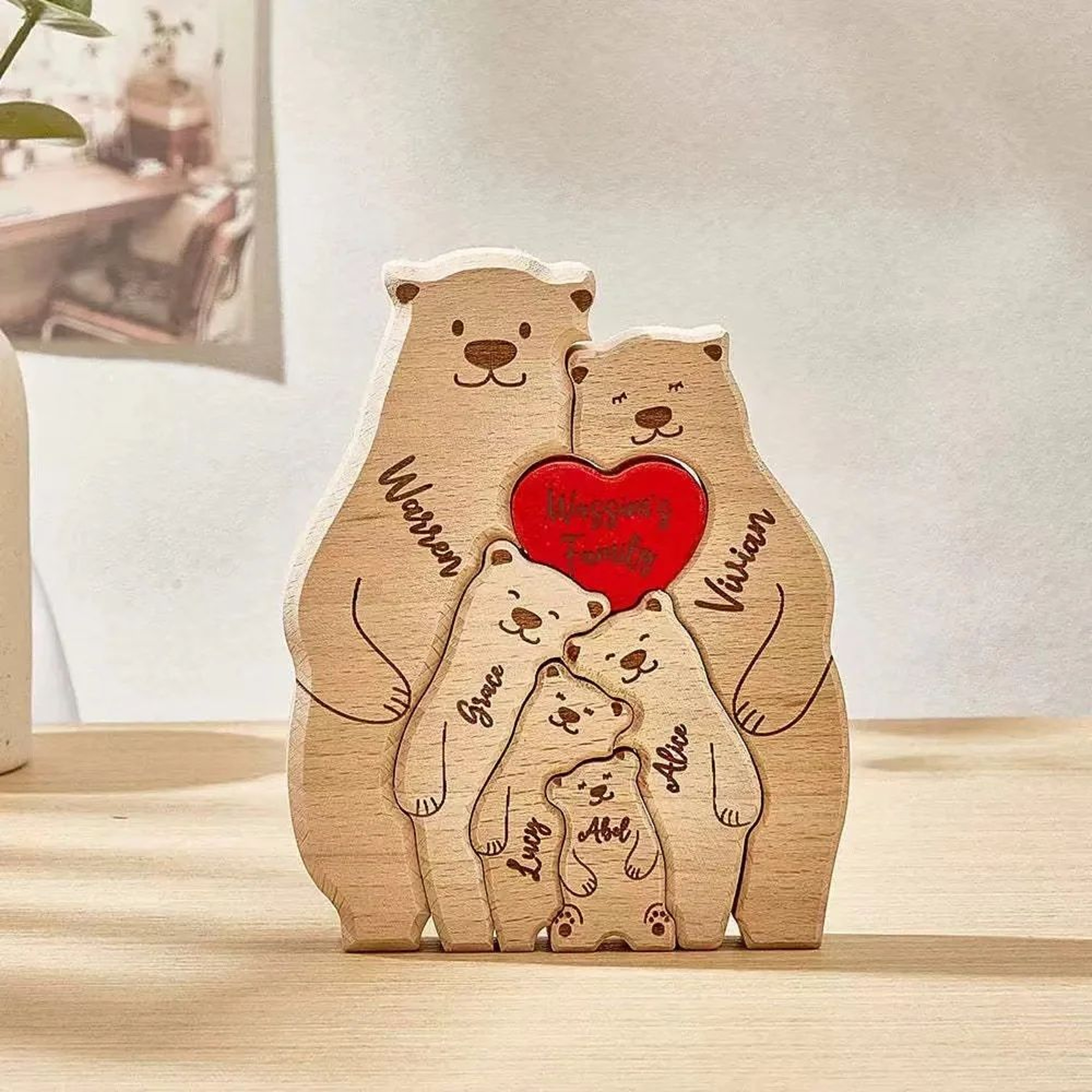 Personalized Family Bear Wooden Puzzle Decor 1