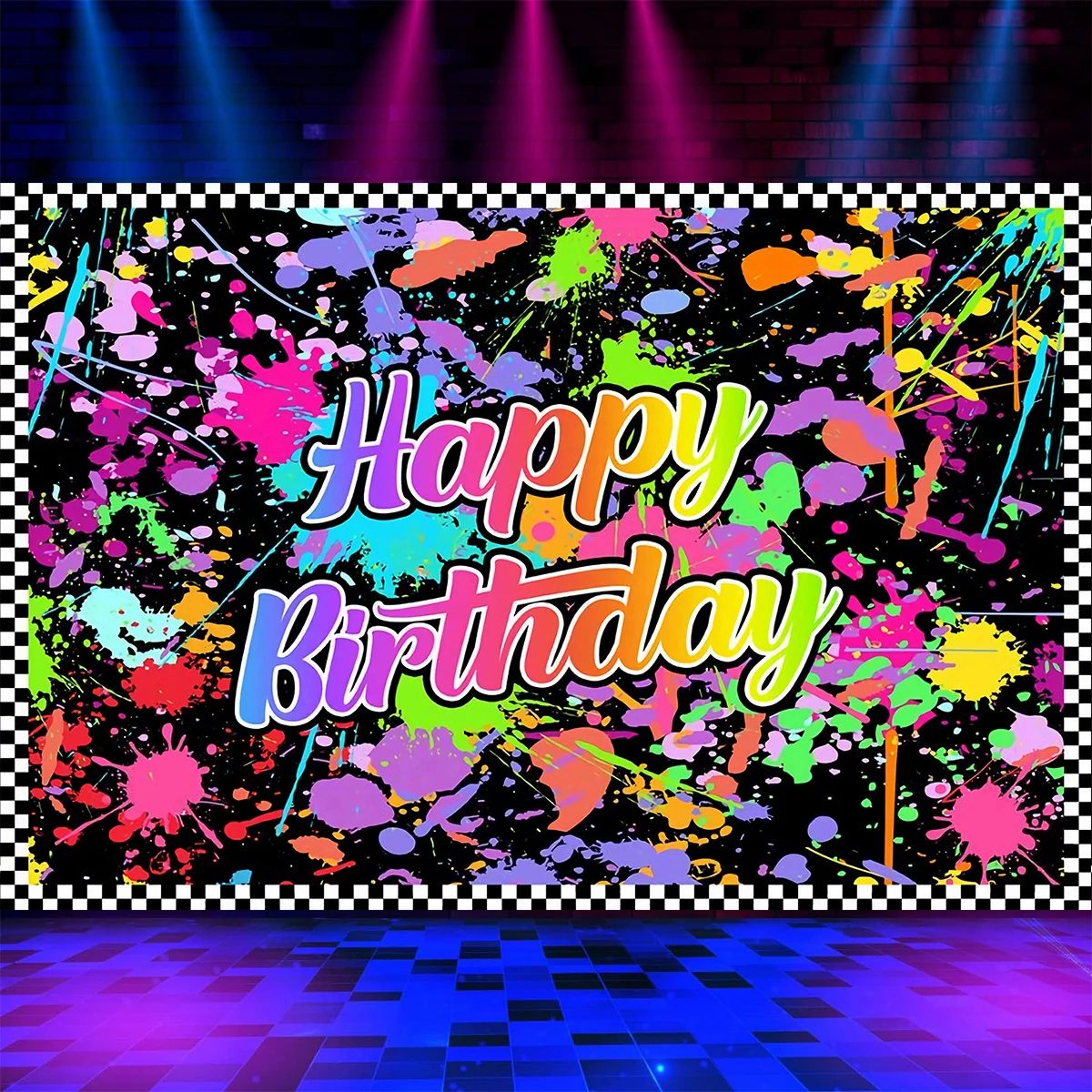 Glow Happy Birthday Party Backdrop Banner 1