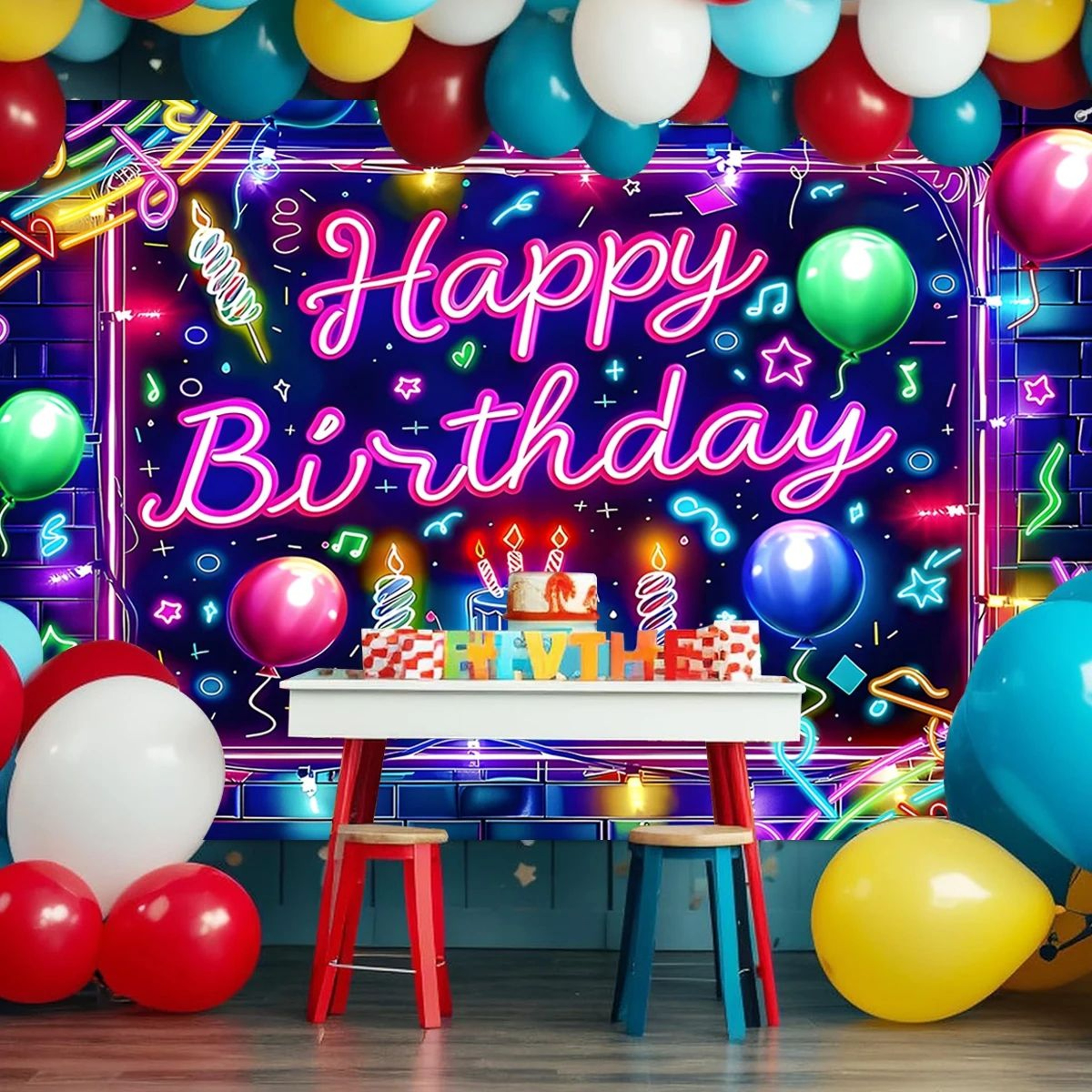 Glow Happy Birthday Party Backdrop Banner 3