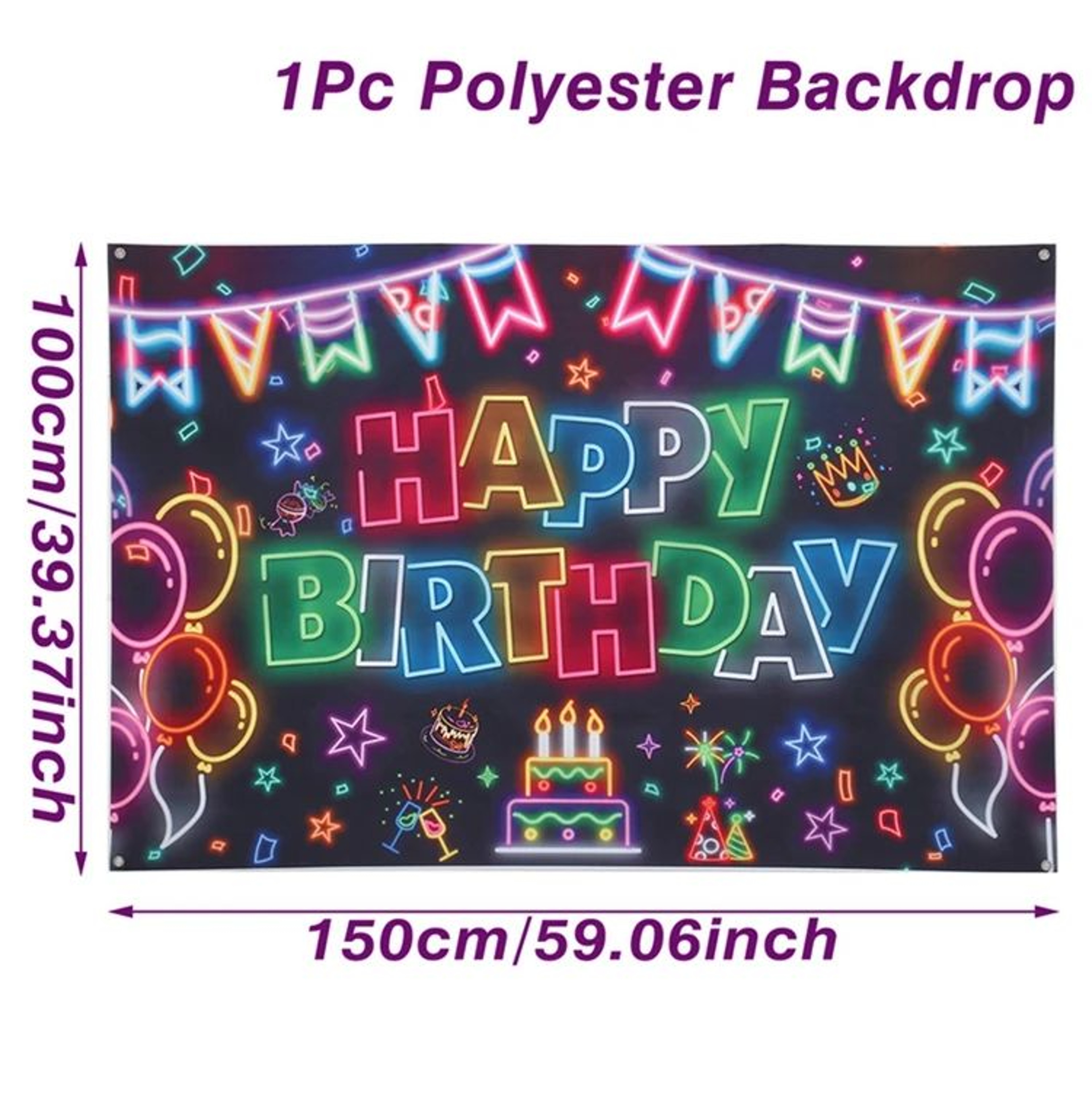 Glow Happy Birthday Party Backdrop Banner – view 10