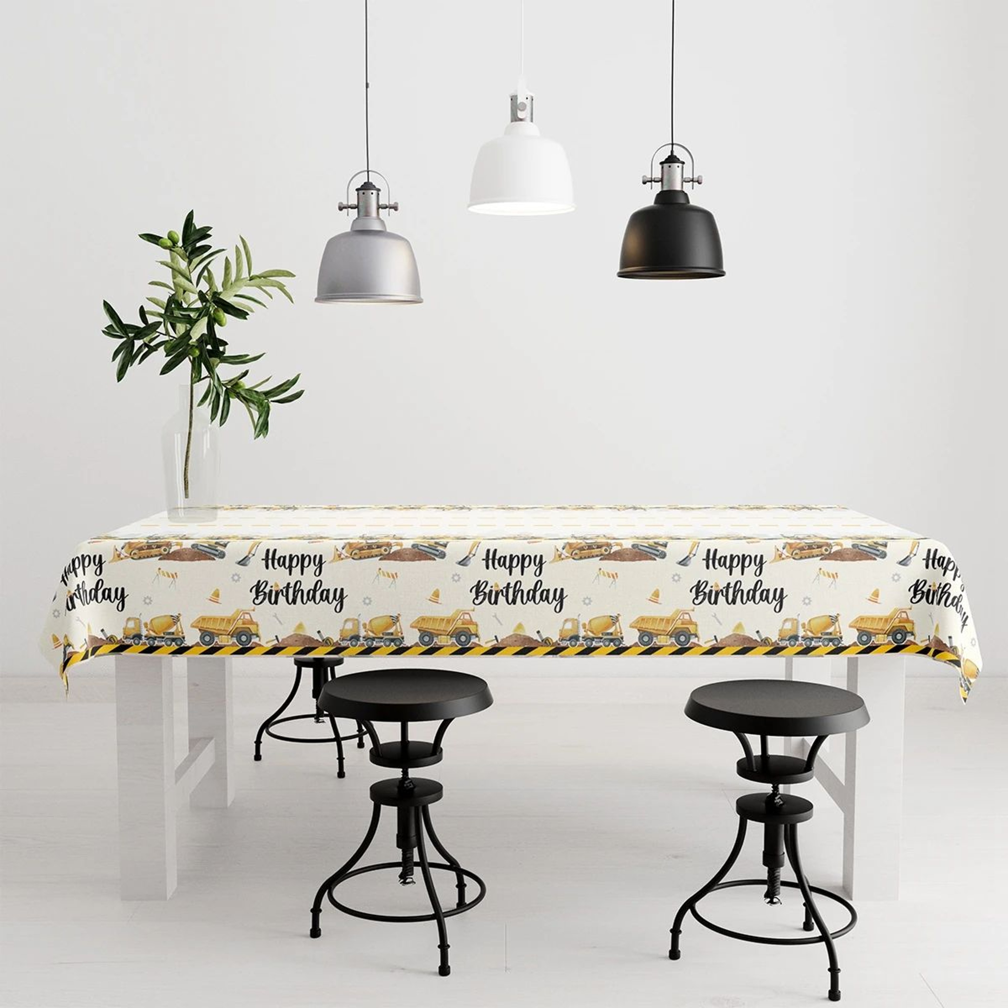 Construction Truck Happy Birthday Party Tablecloth 4