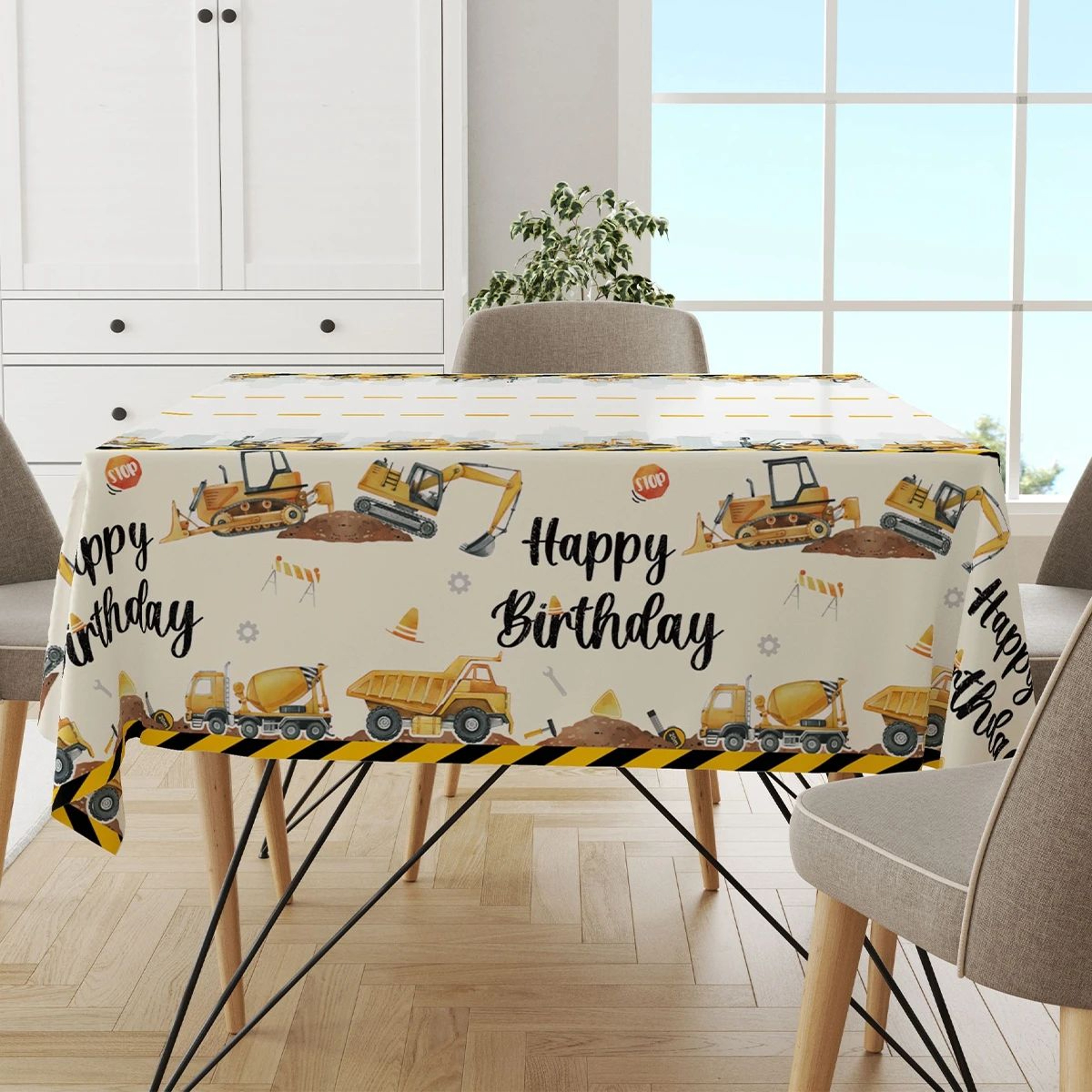 Construction Truck Happy Birthday Party Tablecloth 5