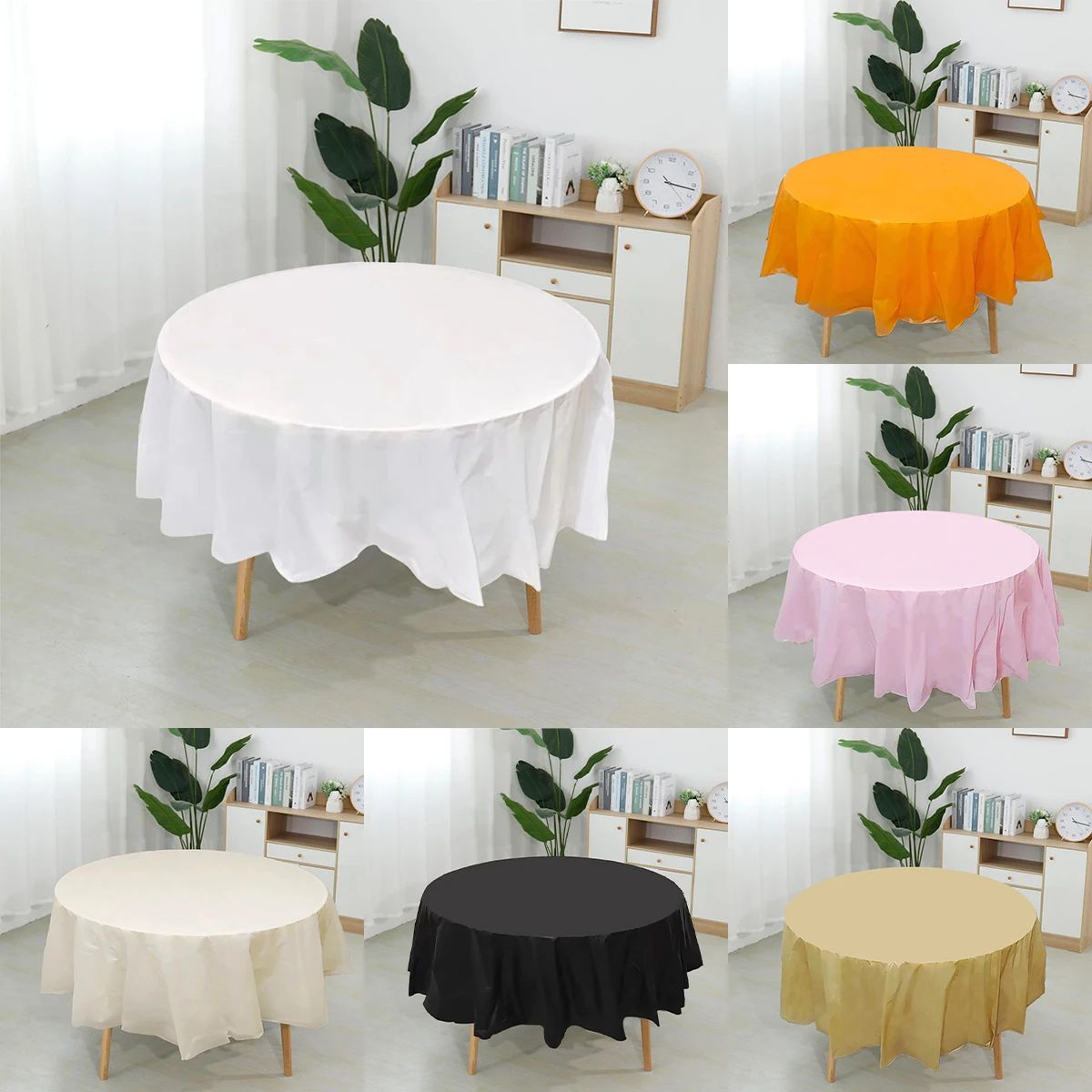 Elegant Solid Round Party Tablecloth 0