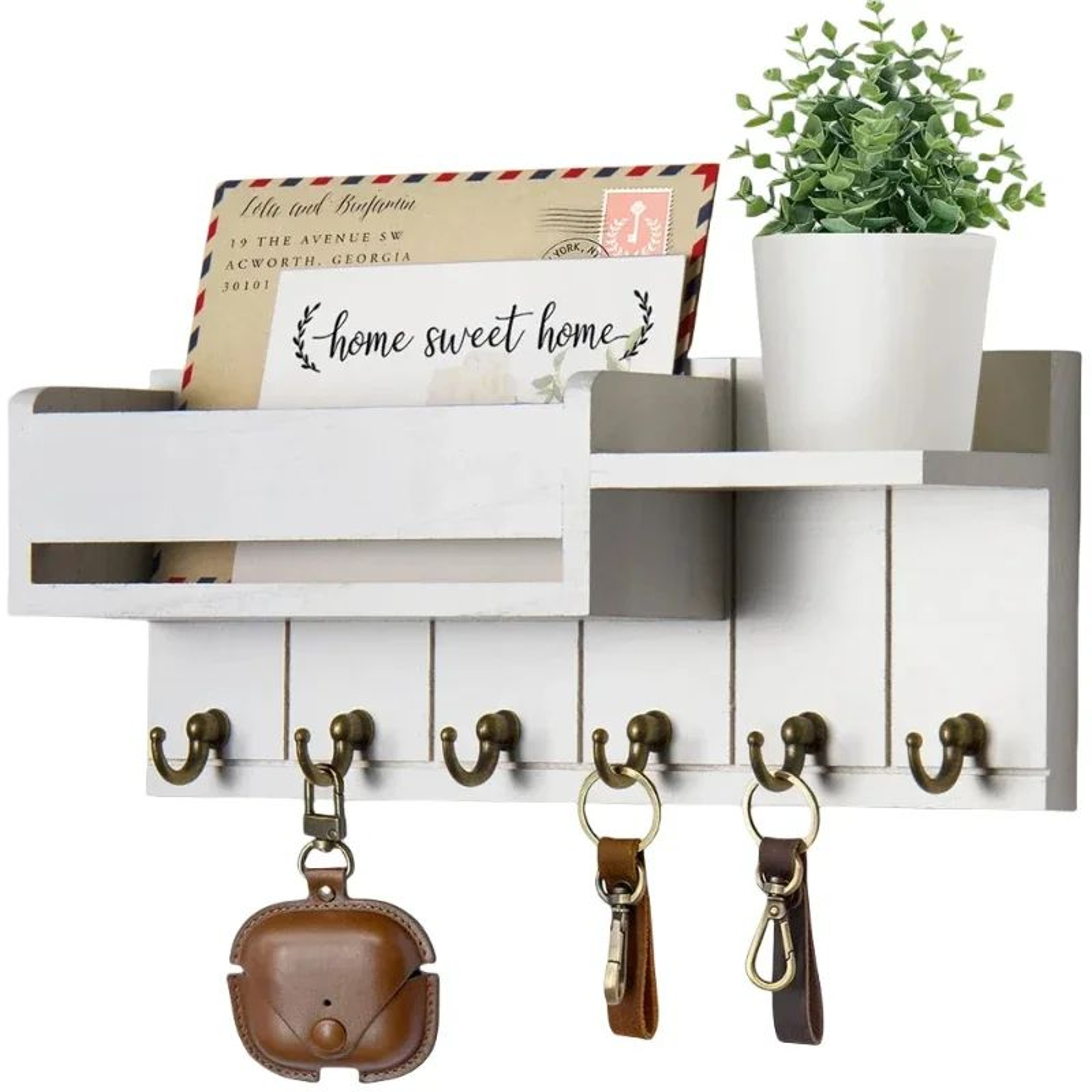 Rustic Wooden Wall Key Holder with Shelf – view 8