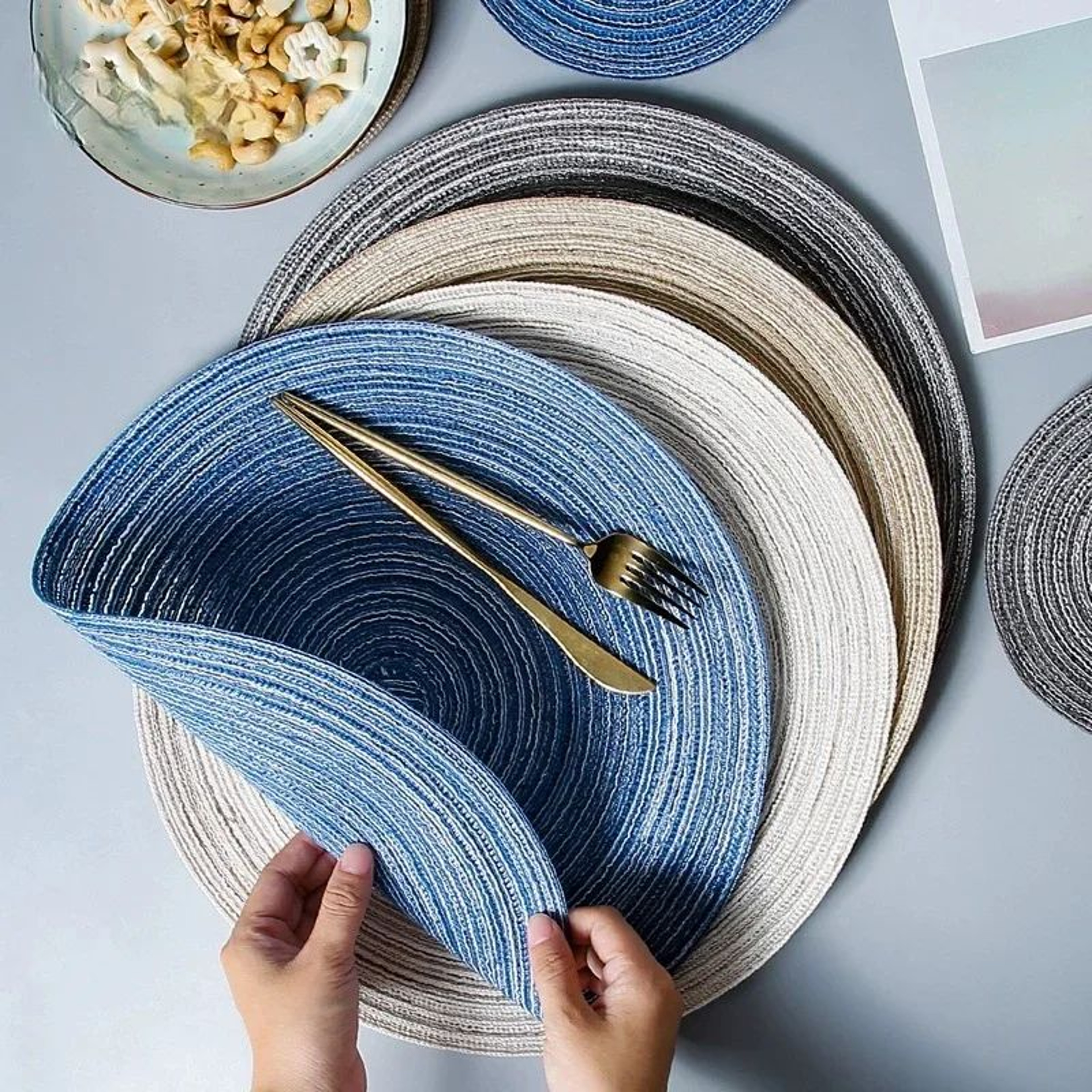 Round Woven Ramie Dining Table Placemat And Coaster 0