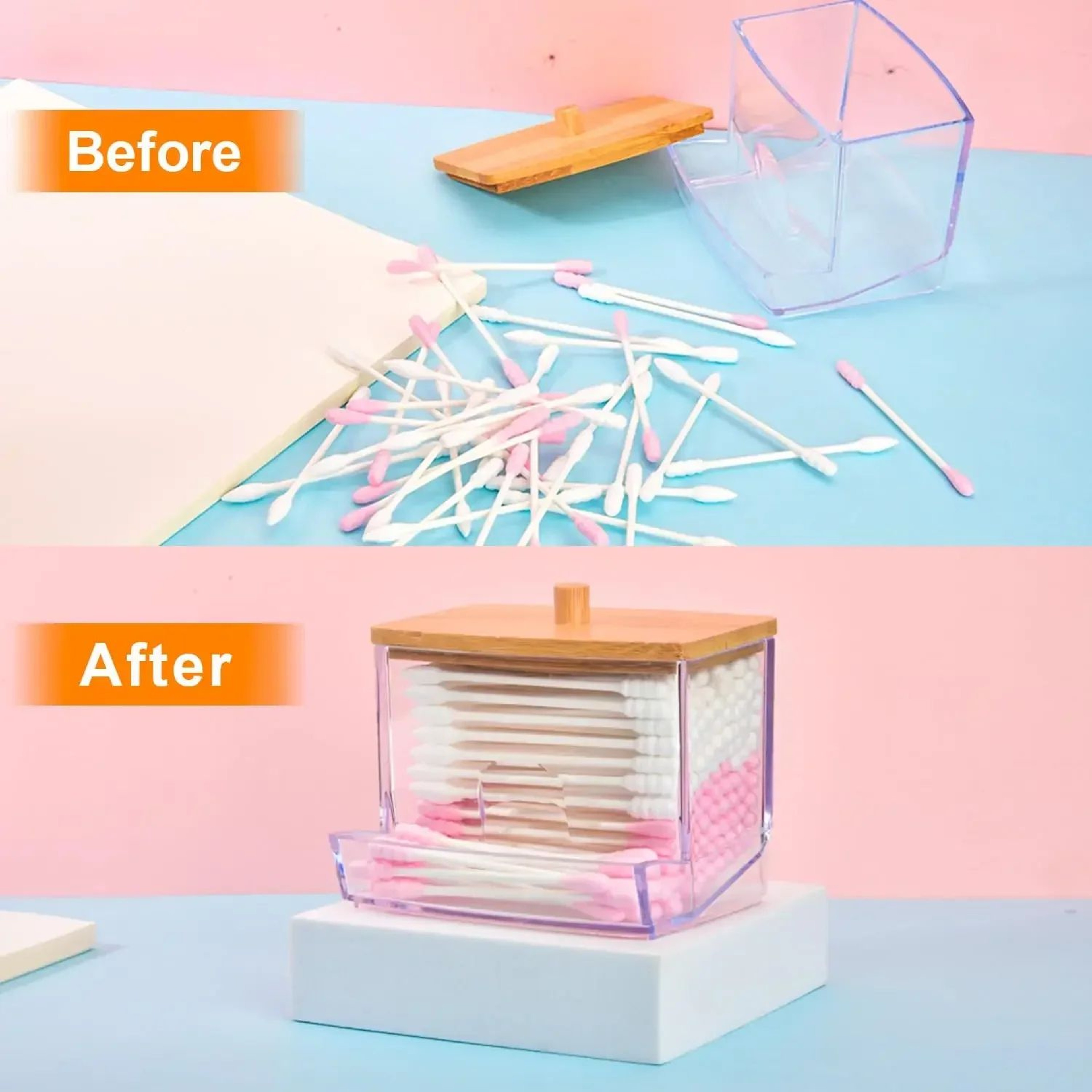 Clear Cotton Swab Holder With Bamboo Lid 1