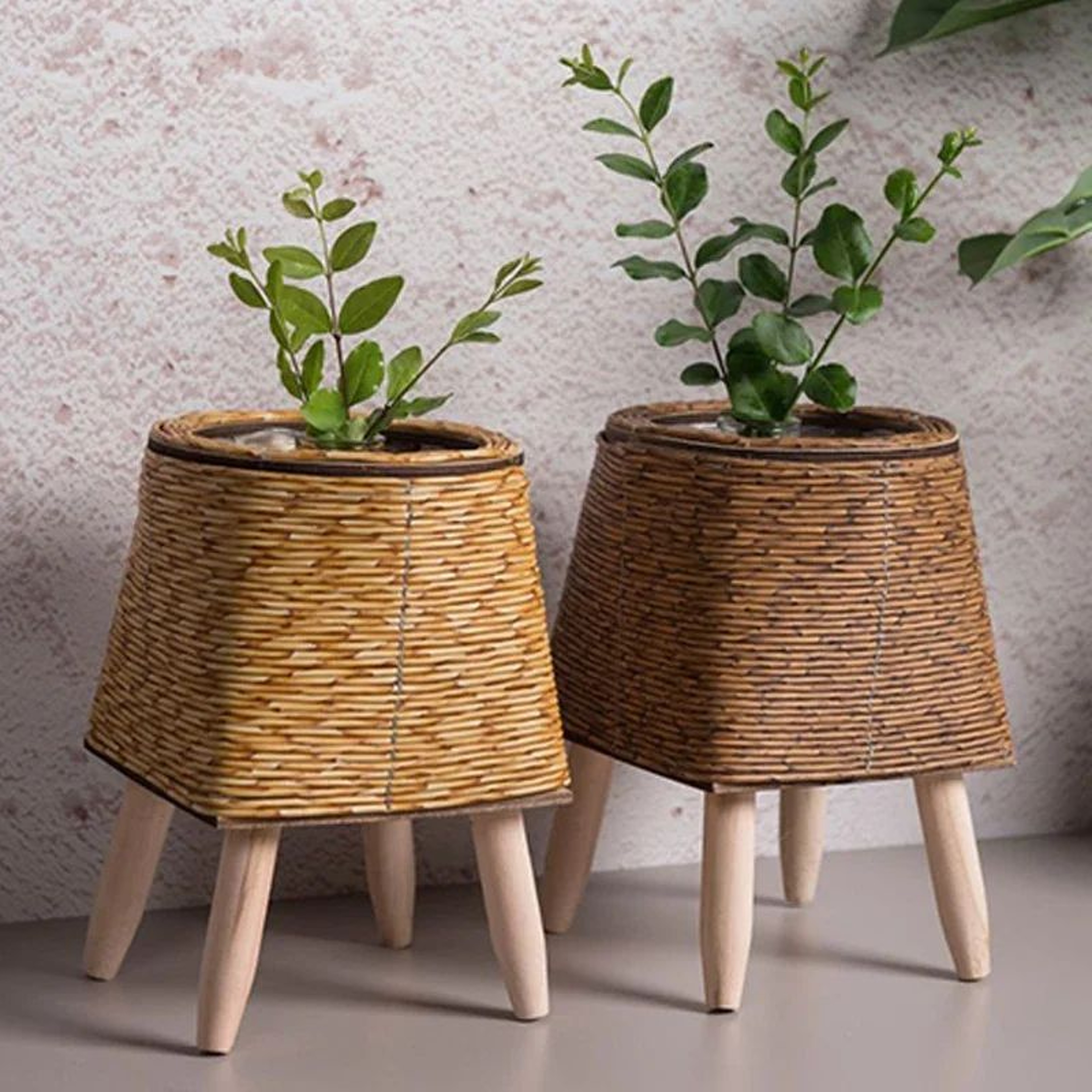 Nordic Woven Rattan Style Flower Basket Plant Stand 1