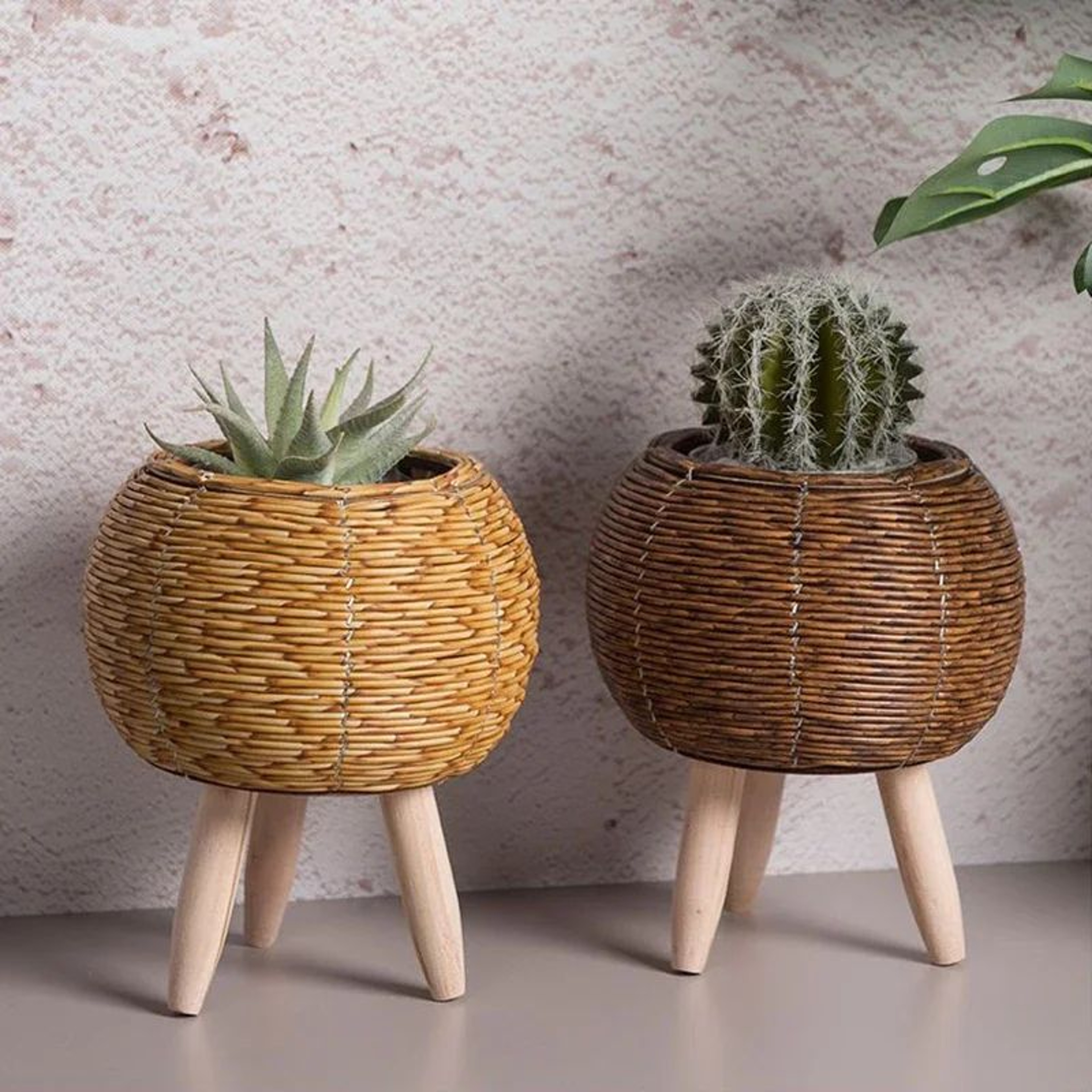 Nordic Woven Rattan Style Flower Basket Plant Stand 2
