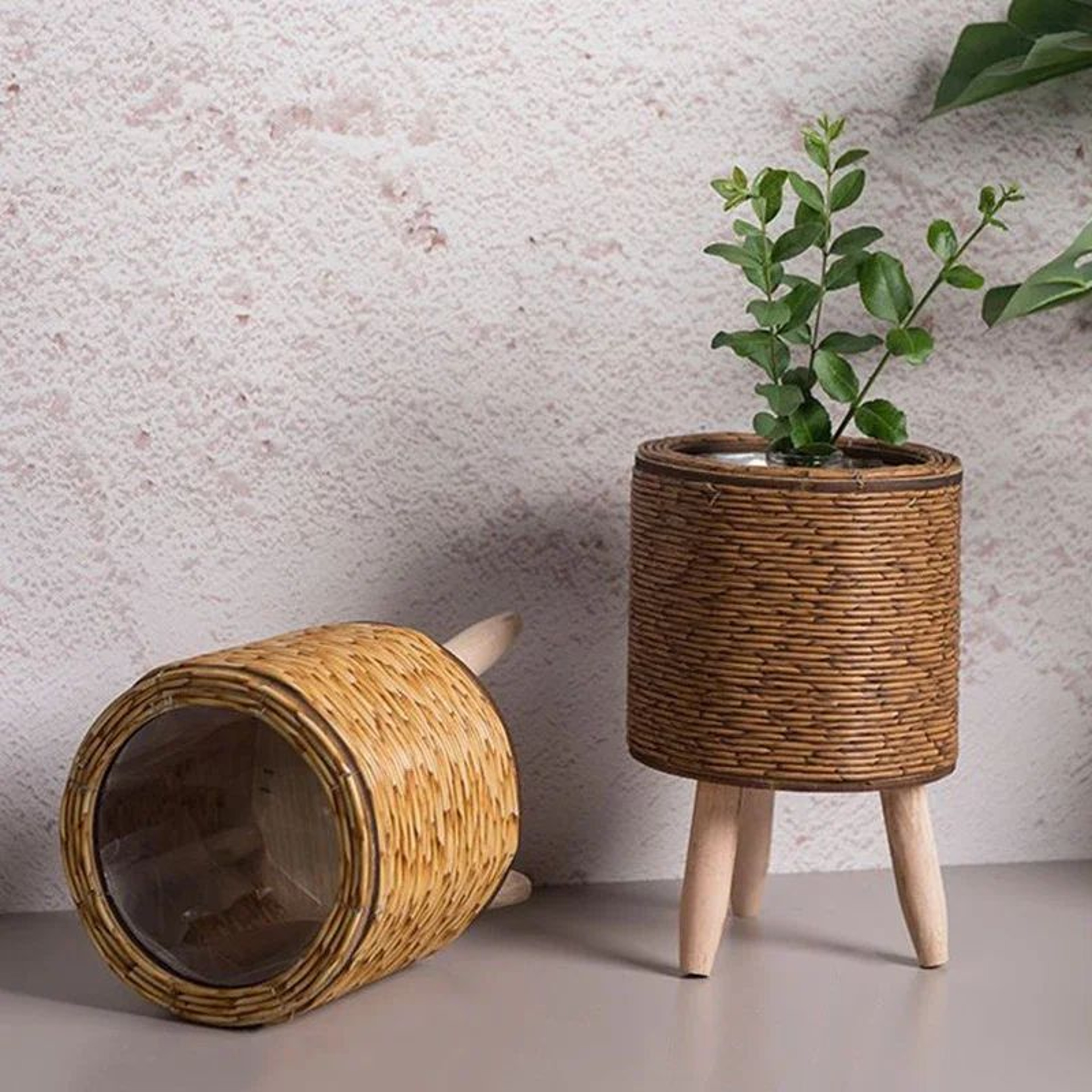 Nordic Woven Rattan Style Flower Basket Plant Stand 5