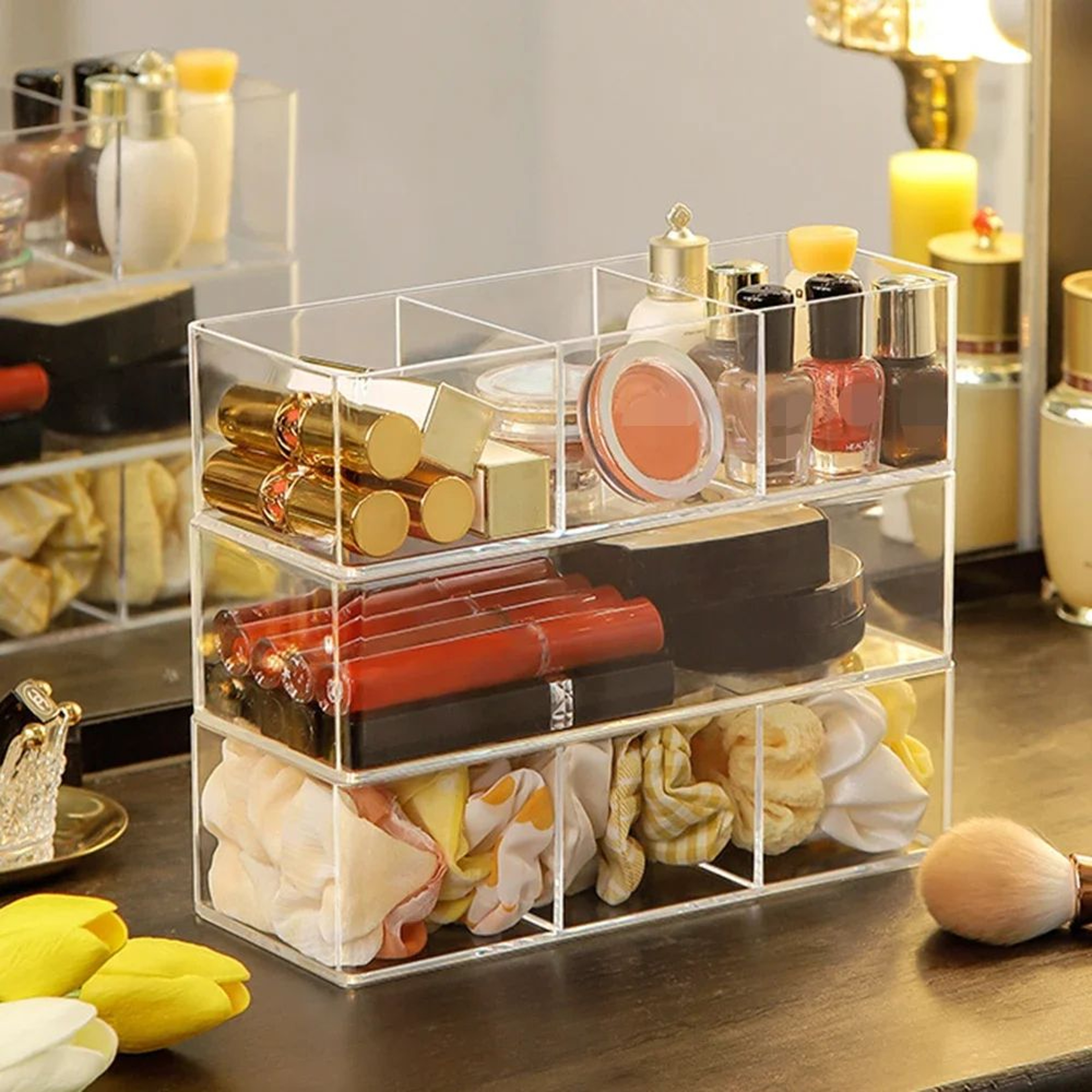 Clear Acrylic Layered Makeup Storage Organizer 1