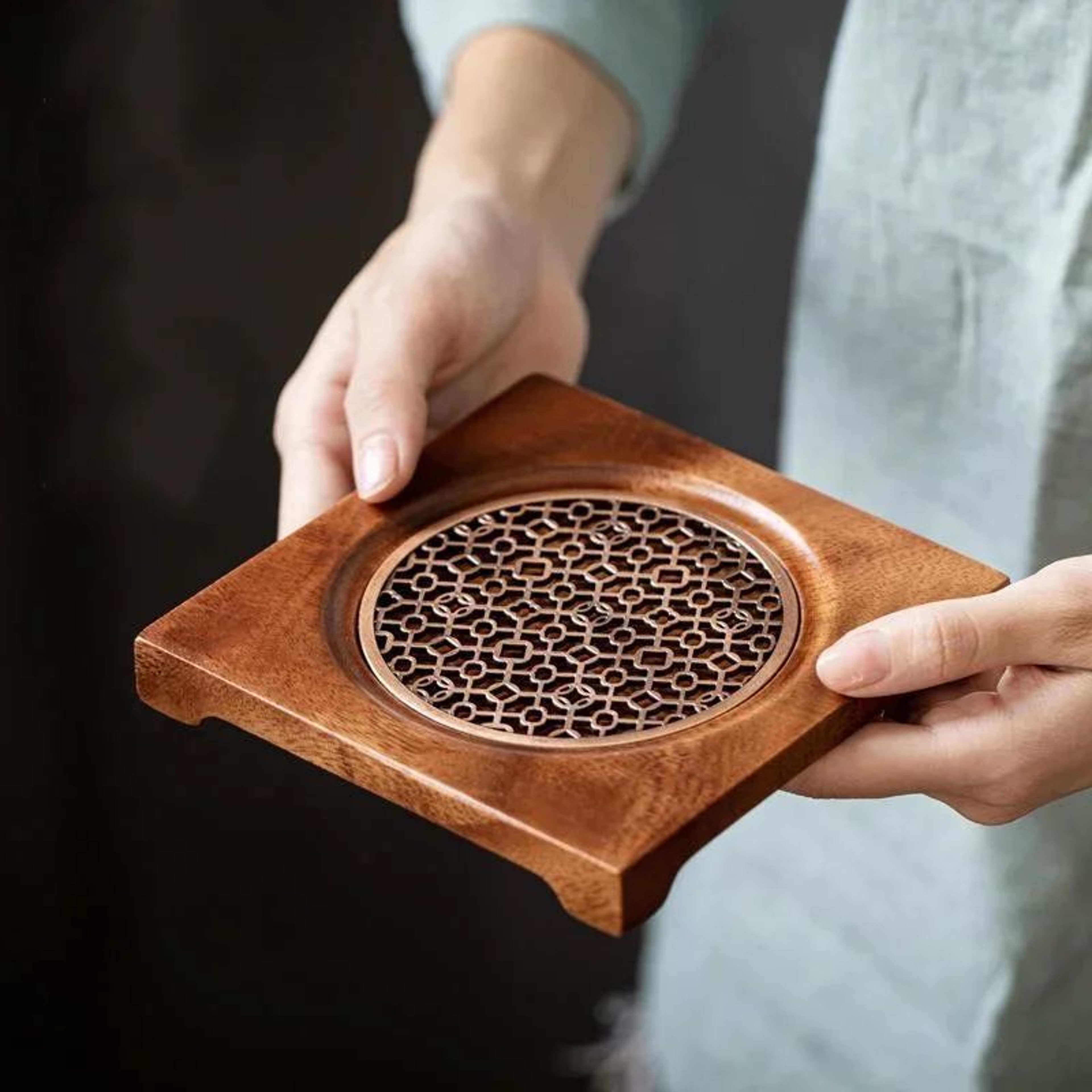 Traditional Walnut Wood Tea Serving Tray 4